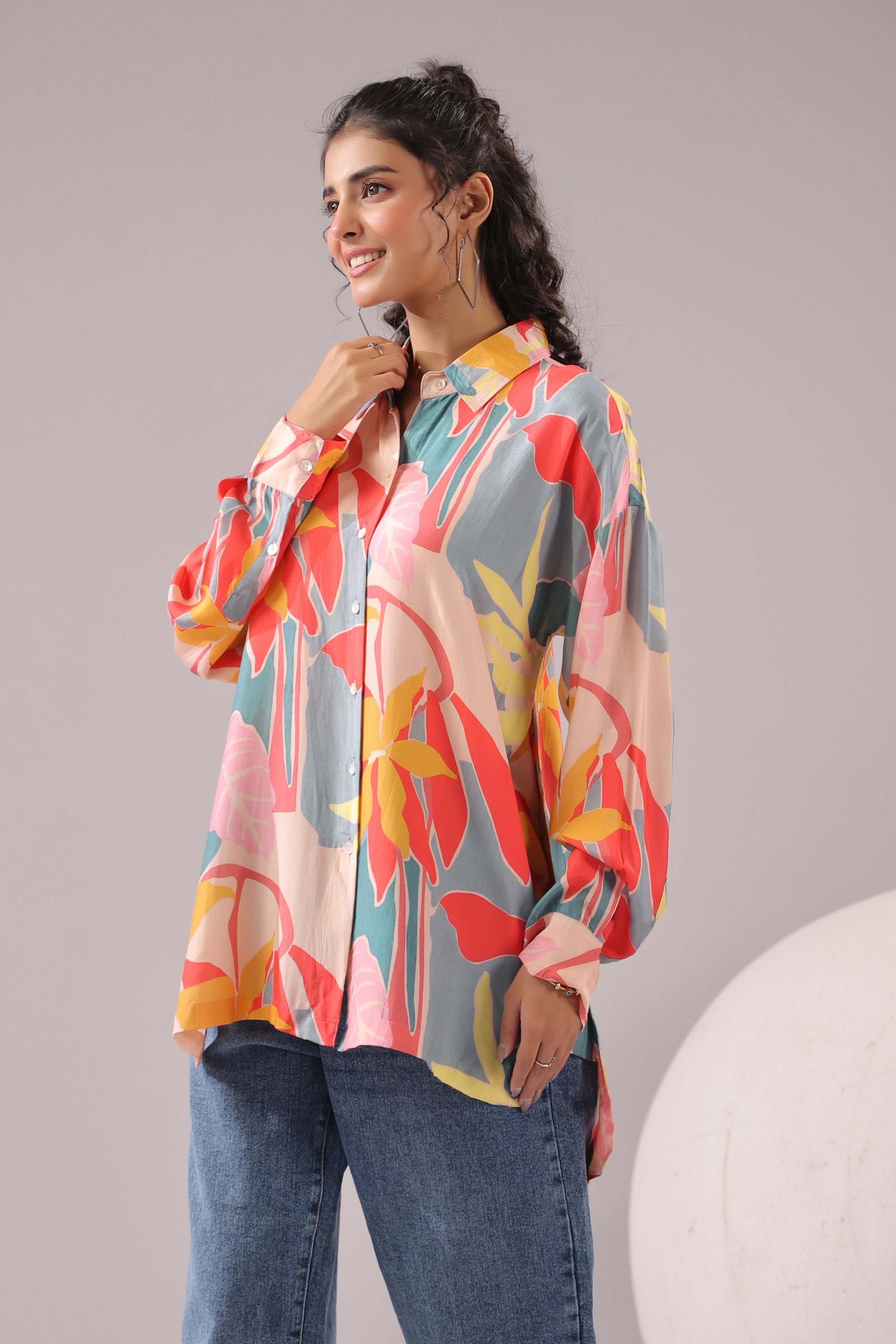 Tropical Bloom Printed Muslin Silk Shirt