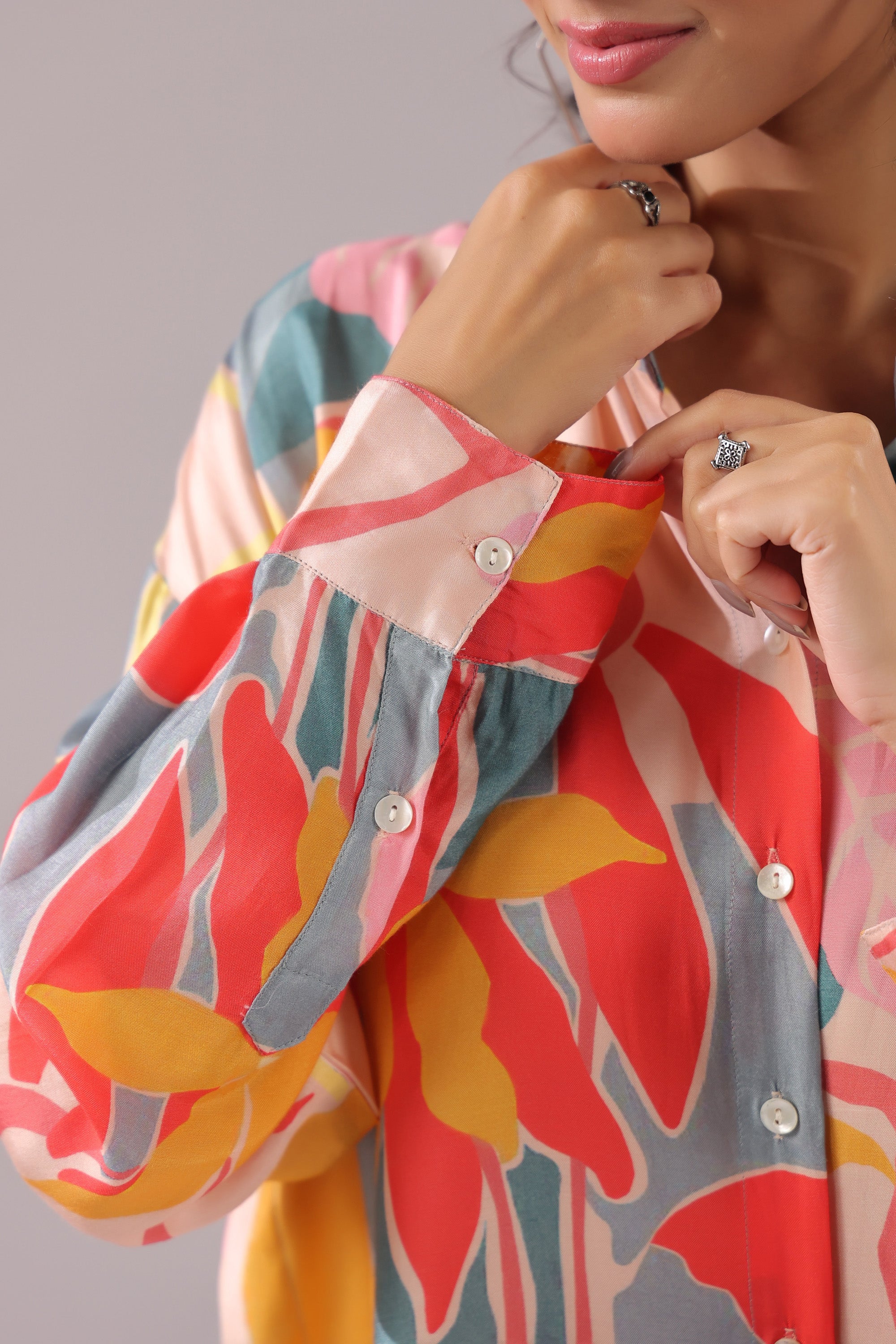 Tropical Bloom Printed Muslin Silk Shirt