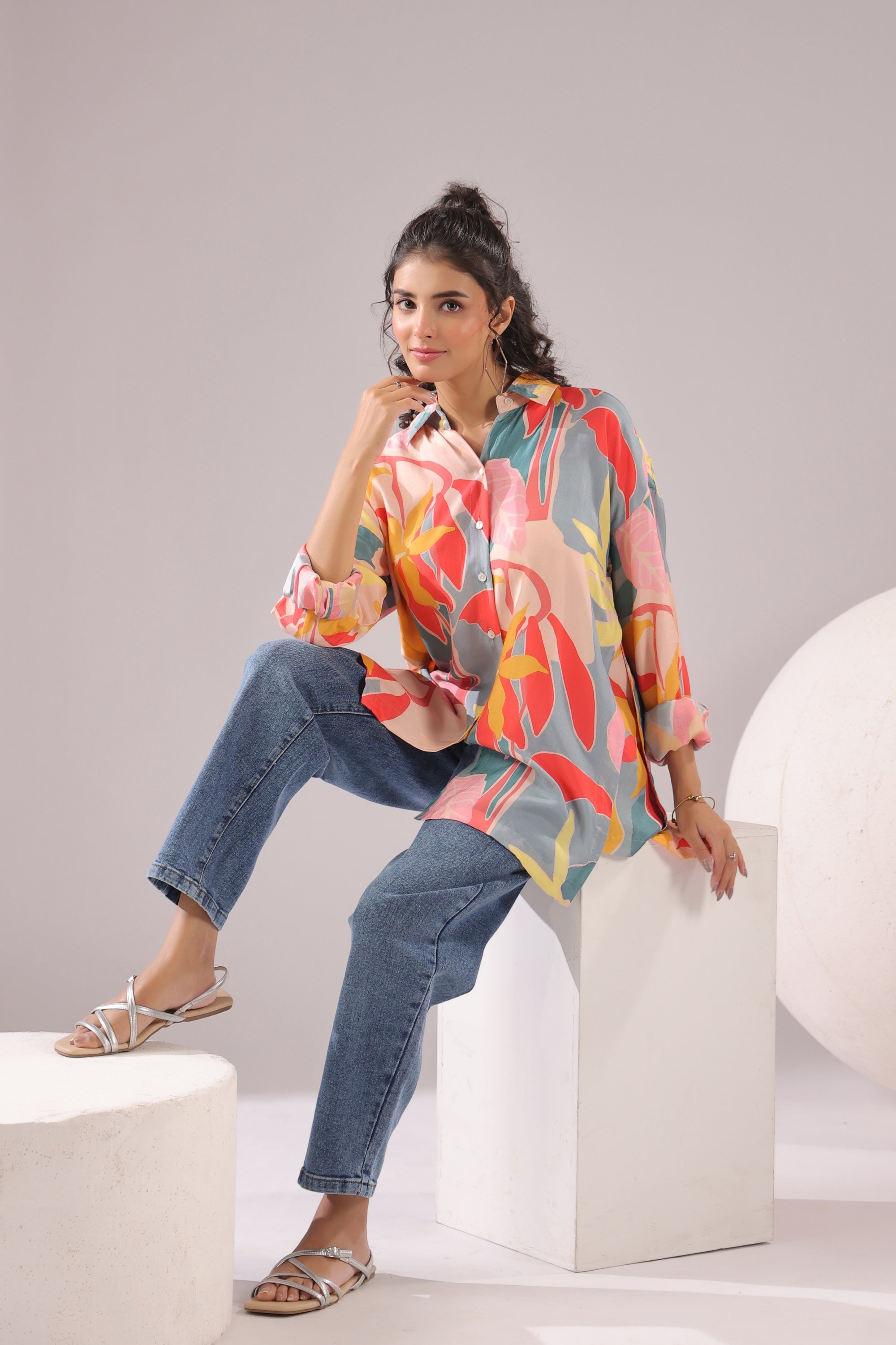 Tropical Bloom Printed Muslin Silk Shirt