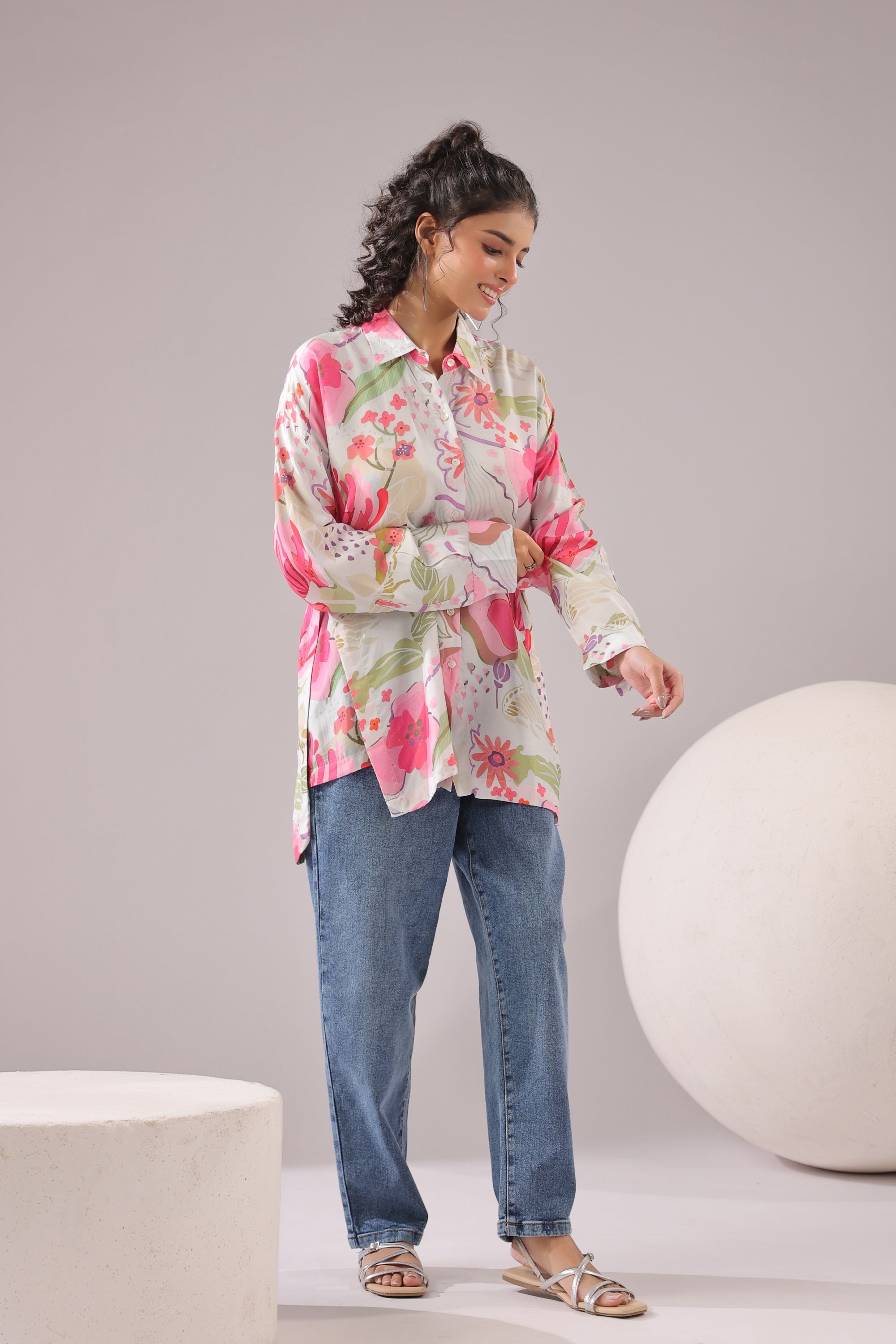 Blush Meadow Printed Muslin Silk Shirt