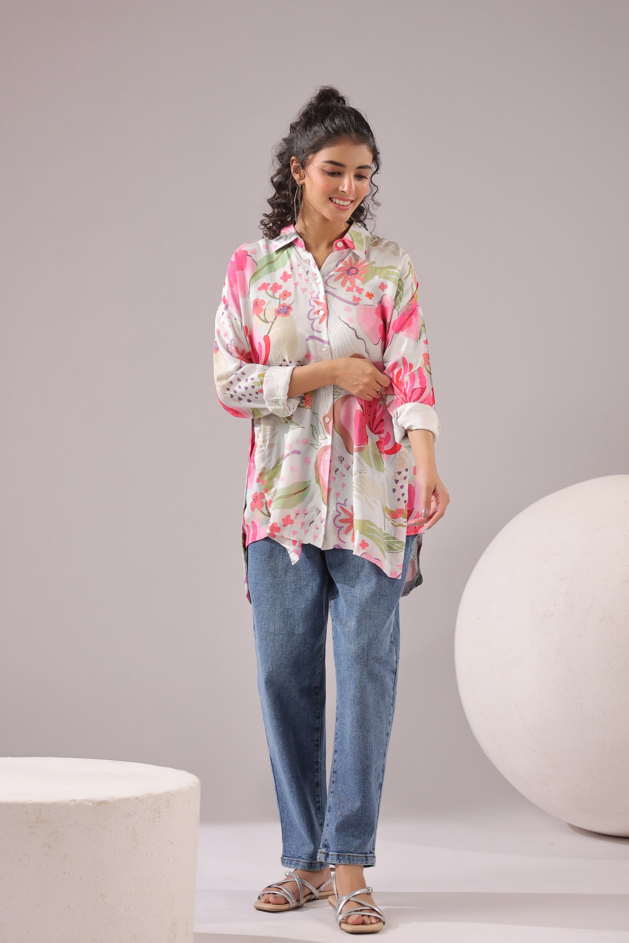 Blush Meadow Printed Muslin Silk Shirt