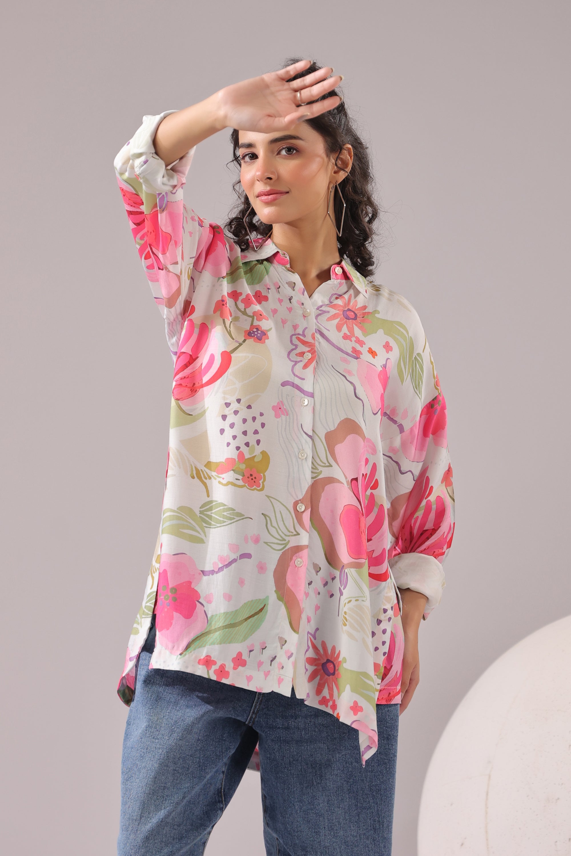 Blush Meadow Printed Muslin Silk Shirt