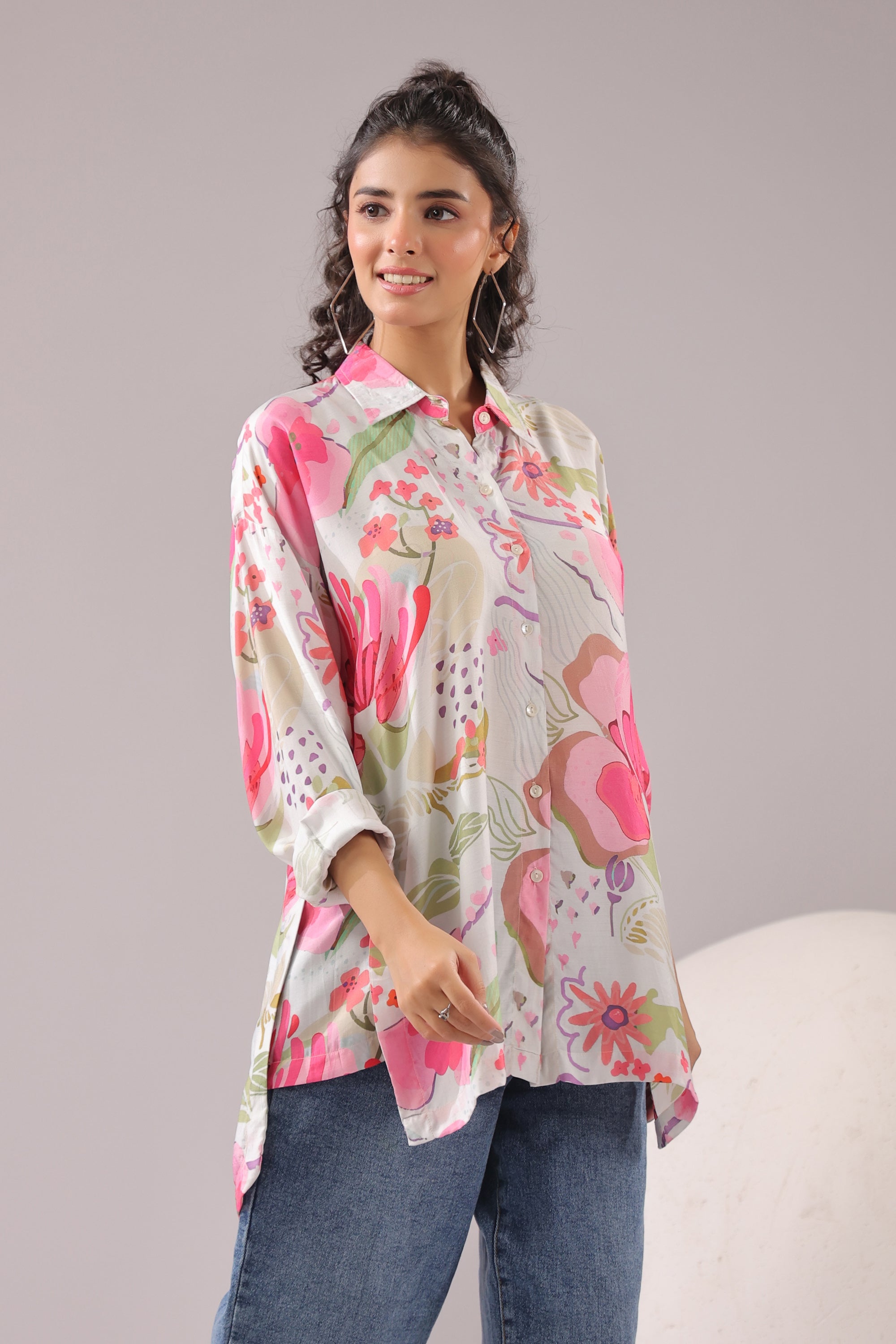 Blush Meadow Printed Muslin Silk Shirt