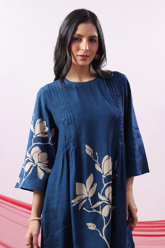 Navy Blue Floral Motif Printed Co-ord Set