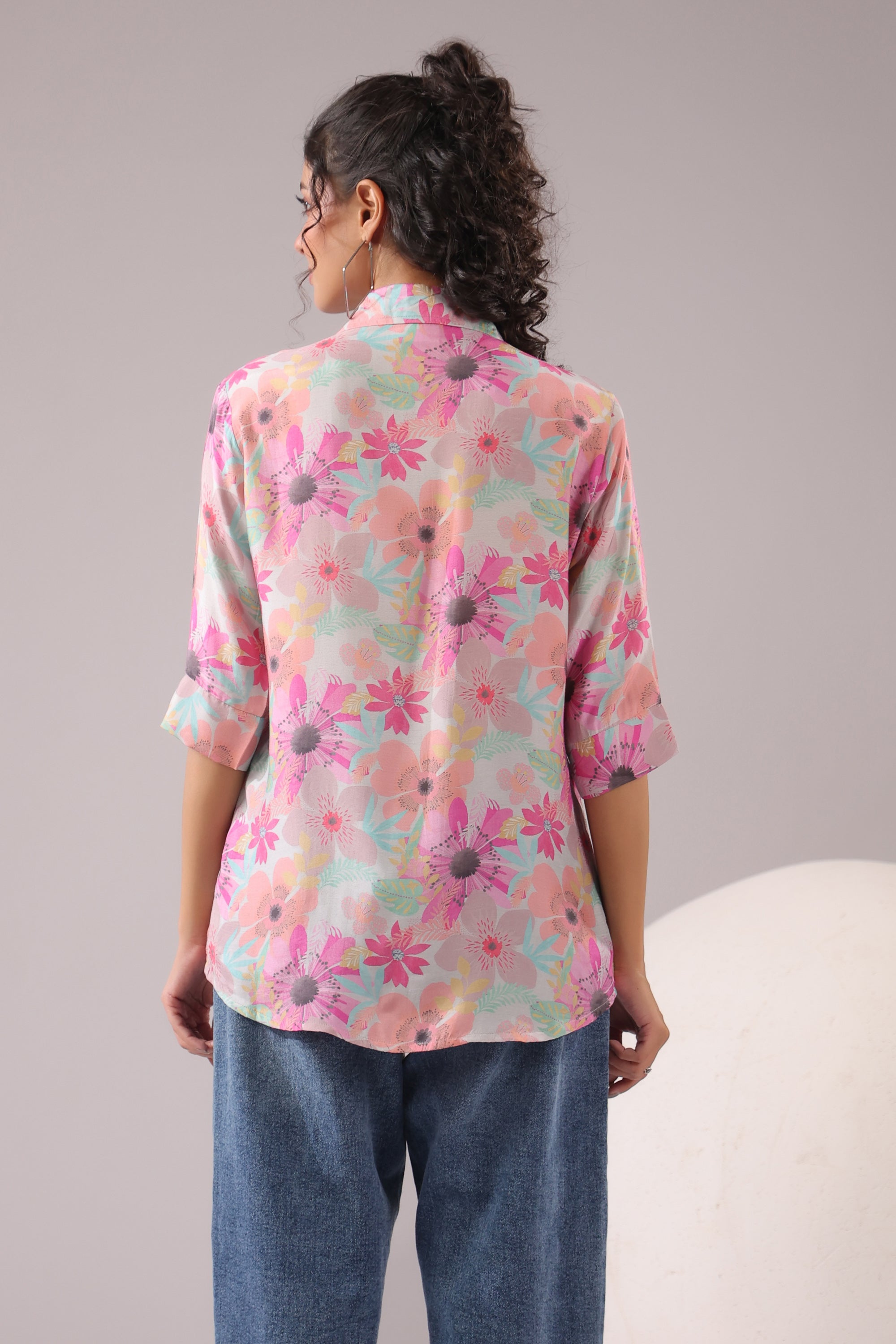 Floral Blush Printed Muslin Silk Shirt