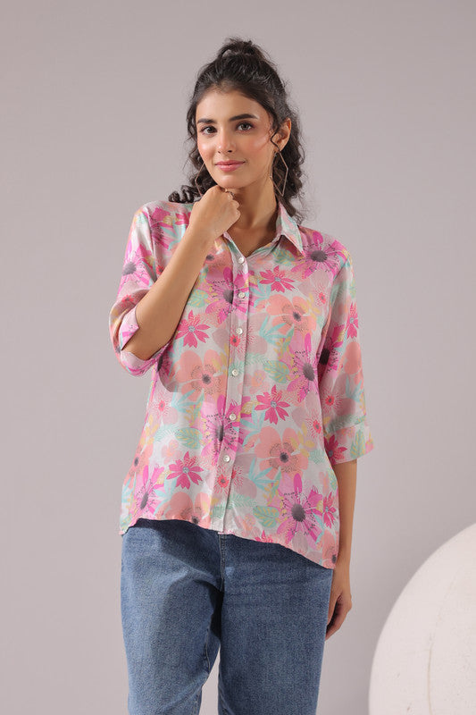 Floral Blush Printed Muslin Silk Shirt