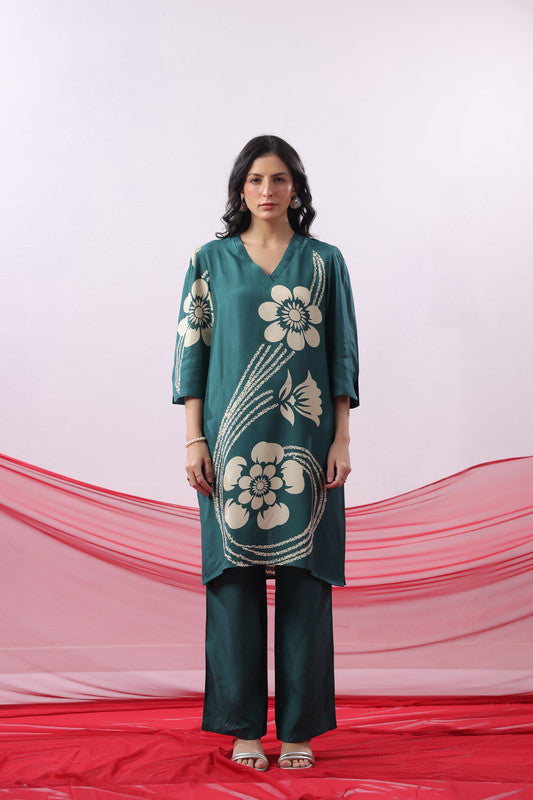 Teal Green Floral Printed Co-Ord Set