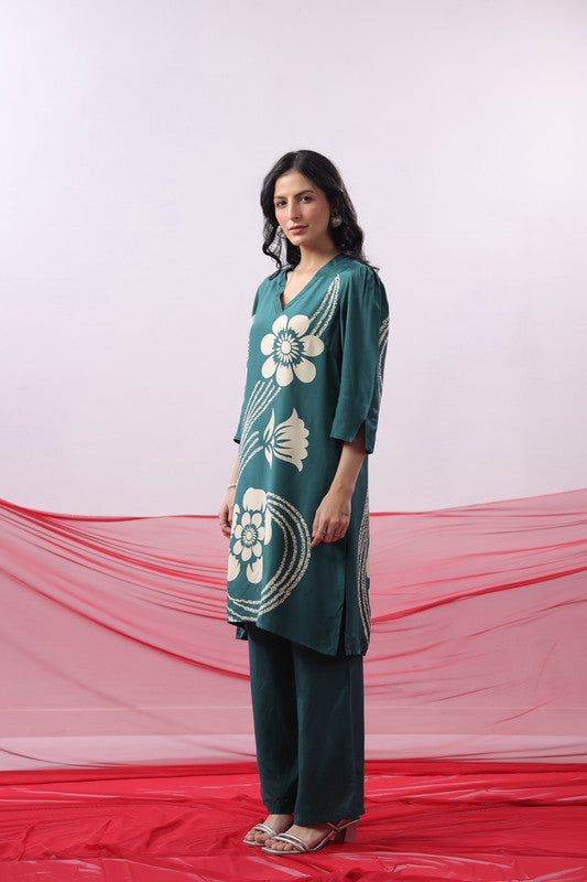Teal Green Floral Printed Co-Ord Set