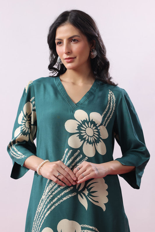 Teal Green Floral Printed Co-Ord Set