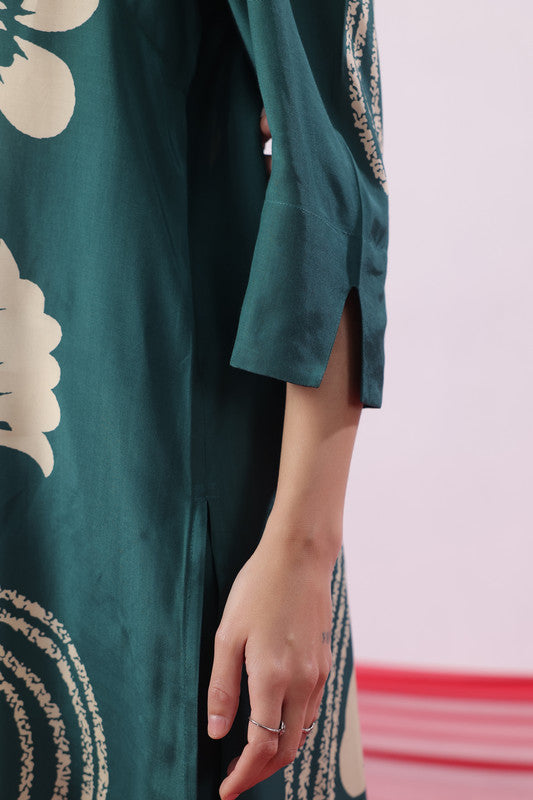 Teal Green Floral Printed Co-Ord Set