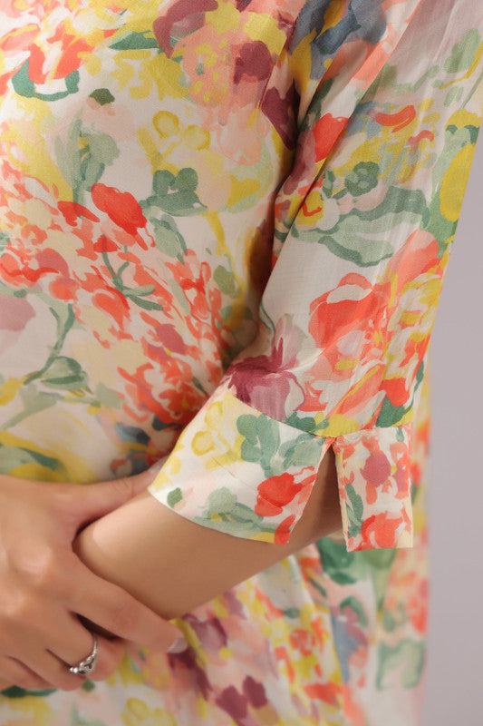 Sunlit Petal Printed Muslin Silk Shirt