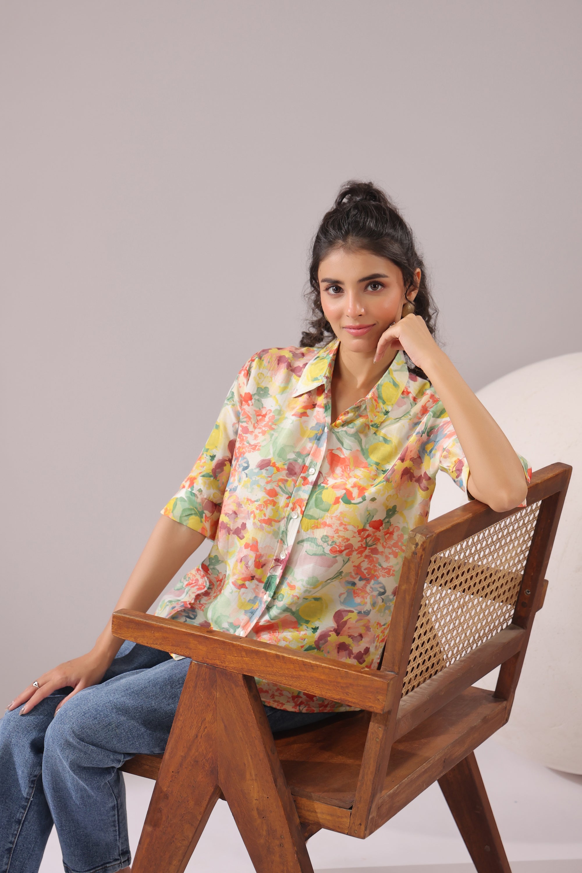 Sunlit Petal Printed Muslin Silk Shirt