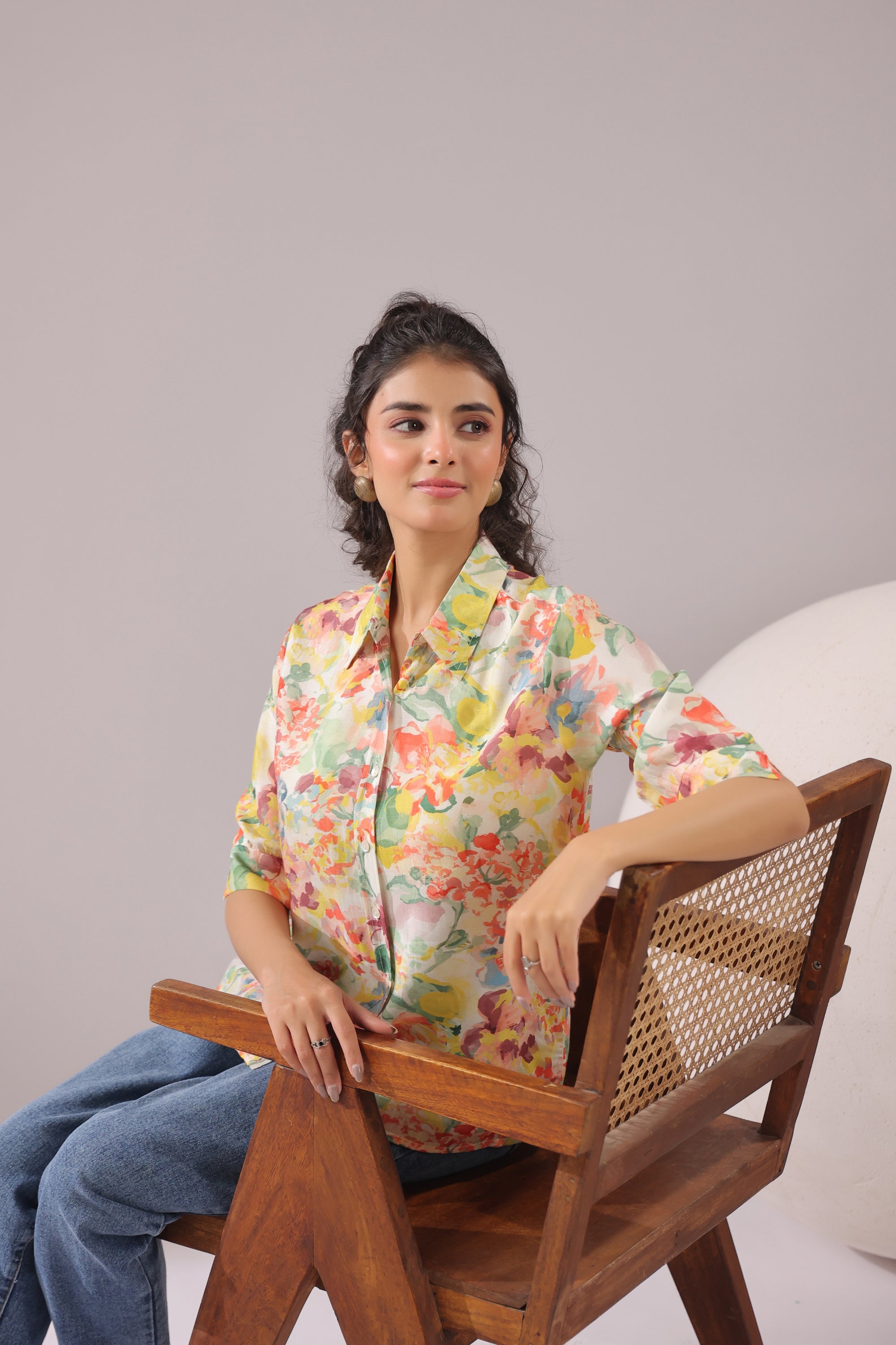 Sunlit Petal Printed Muslin Silk Shirt