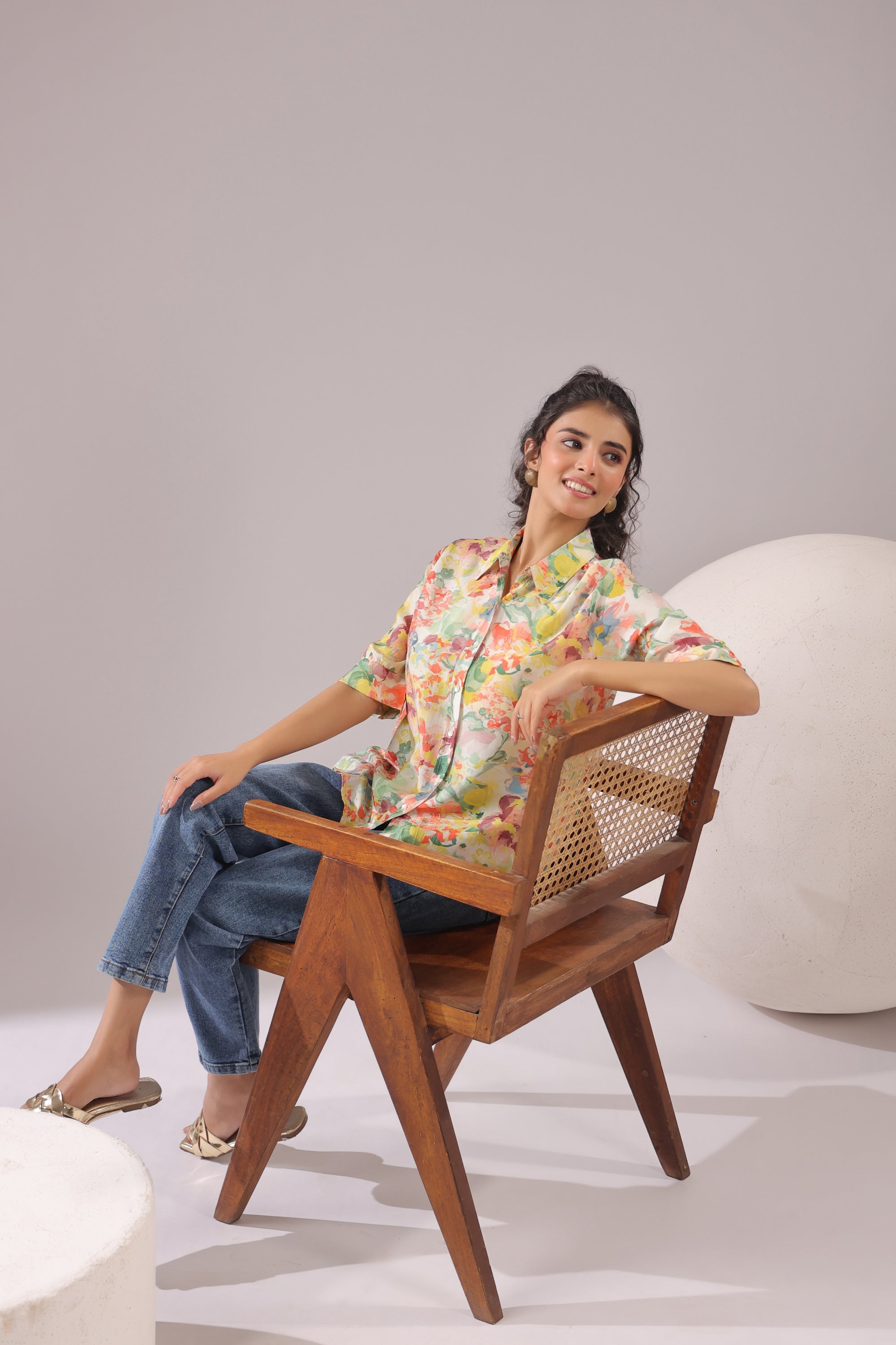 Sunlit Petal Printed Muslin Silk Shirt