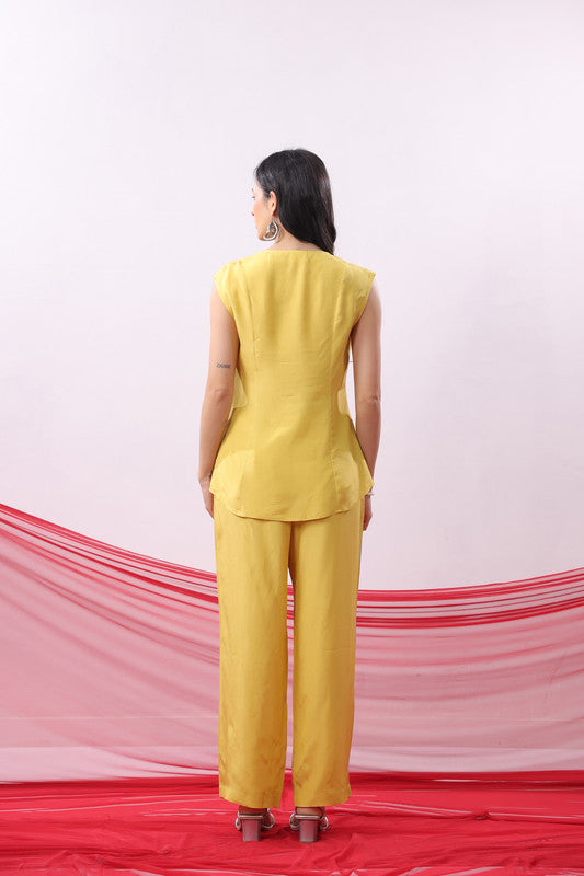 Yellow Solid Sleeveless Co-ord Set