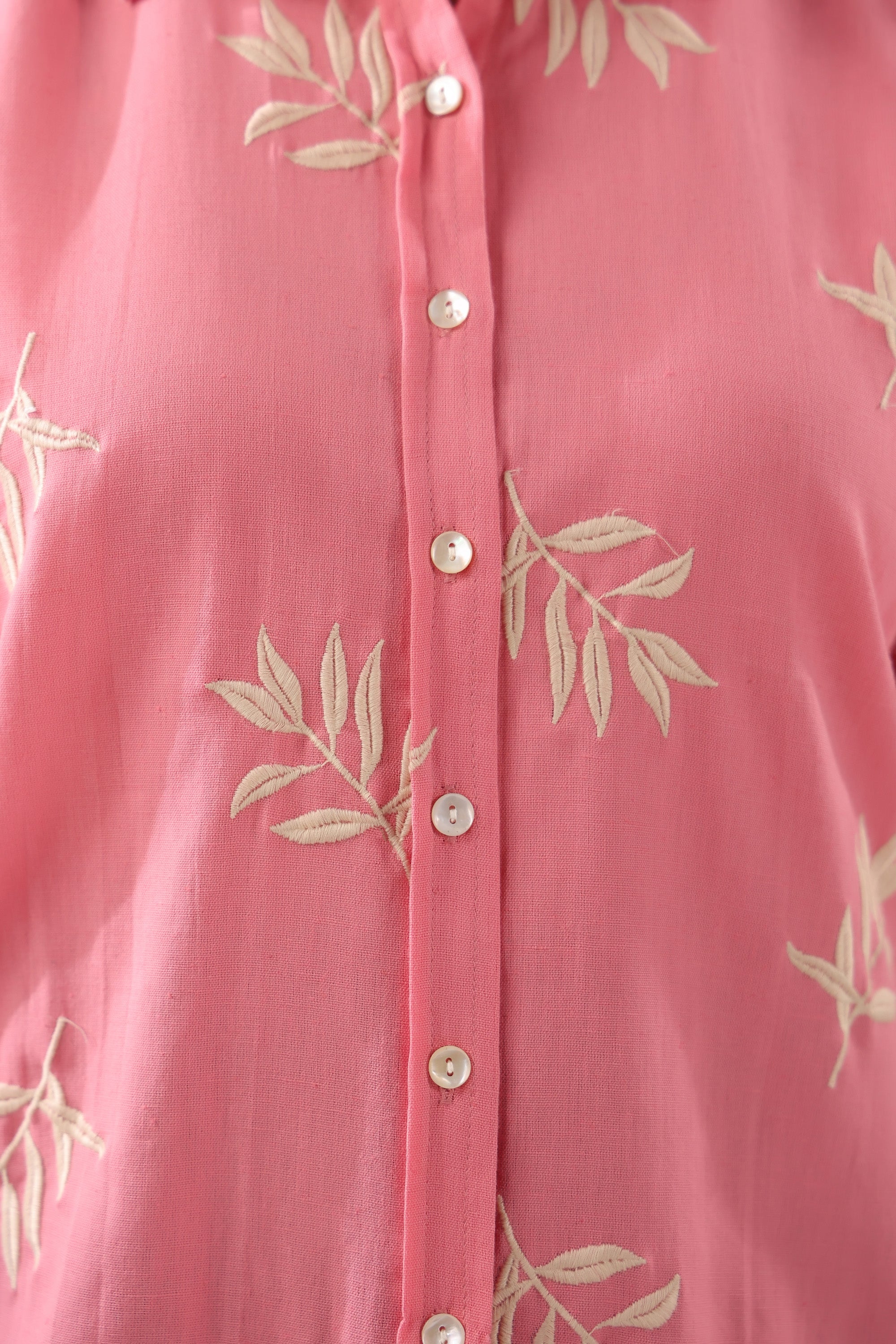 Coral Leaf Embroidered Cotton Flex Shirt