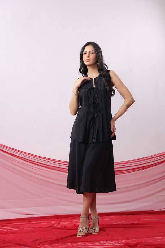 Black Straight Fit Sleeveless Casual Co-ord Set