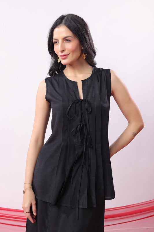 Black Straight Fit Sleeveless Casual Co-ord Set