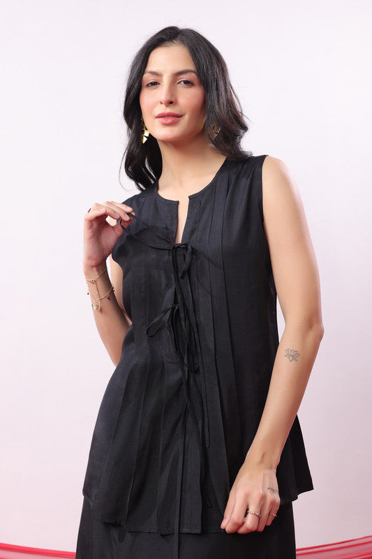 Black Straight Fit Sleeveless Casual Co-ord Set