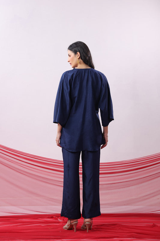 Navy Blue Twisted Solid Co-ord Set