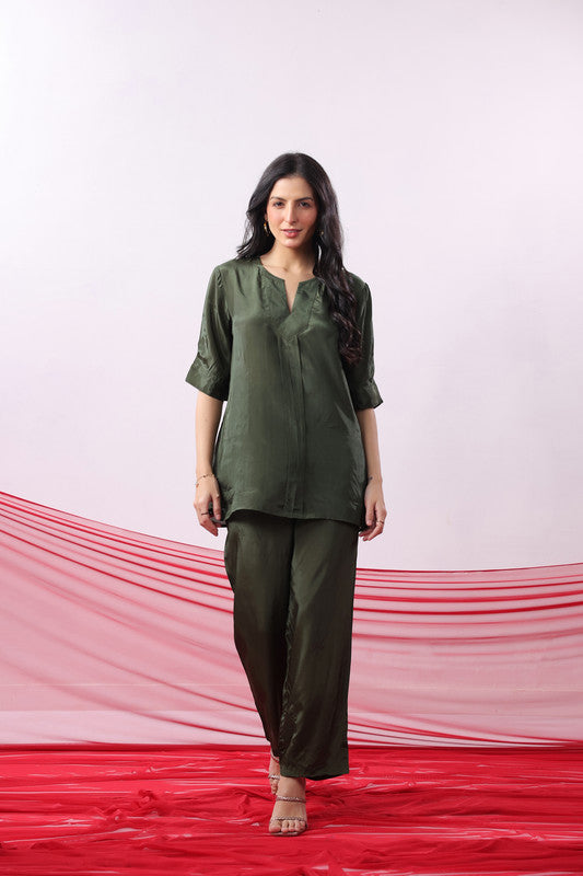 Olive Green Solid Relaxed Everyday Wear Co-ord Set