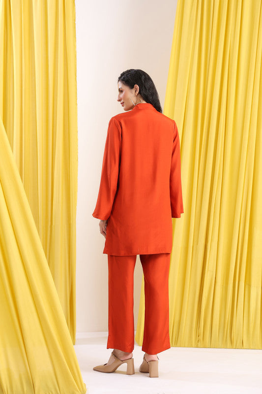 Burnt Orange Solid Casual Co-ord Set
