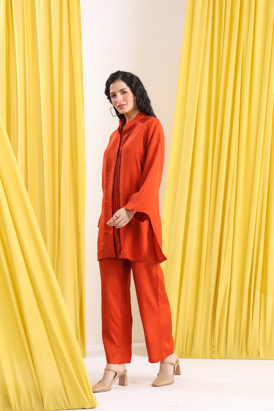 Burnt Orange Solid Casual Co-ord Set