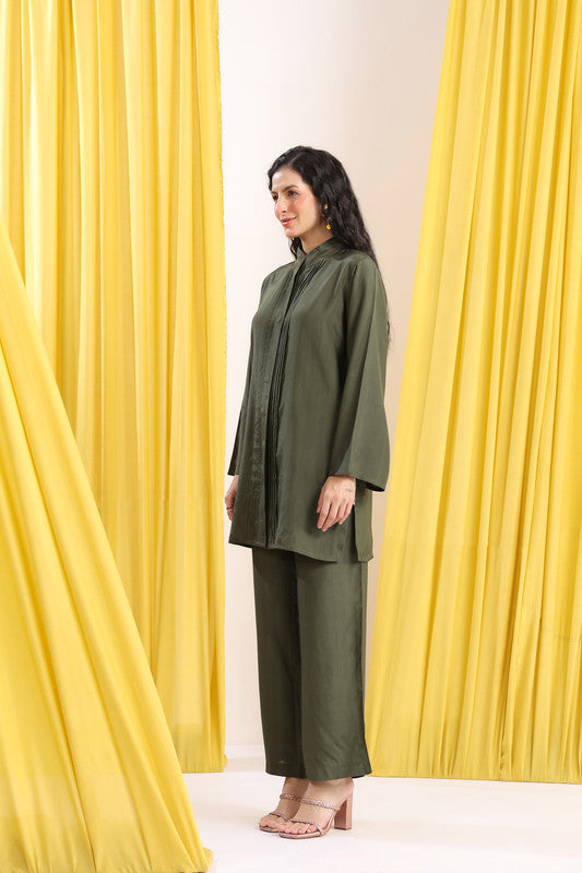 Olive Green Solid Minimal Co-ord Set