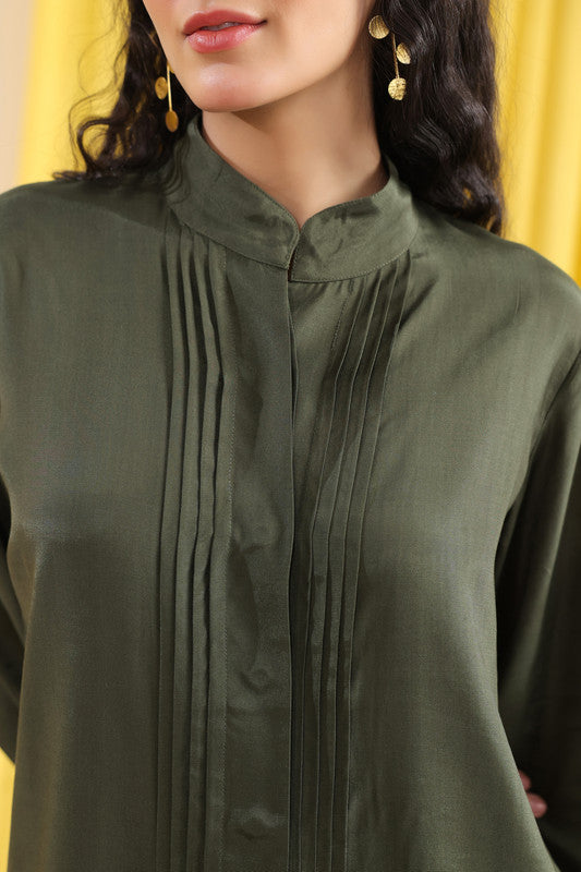 Olive Green Solid Minimal Co-ord Set