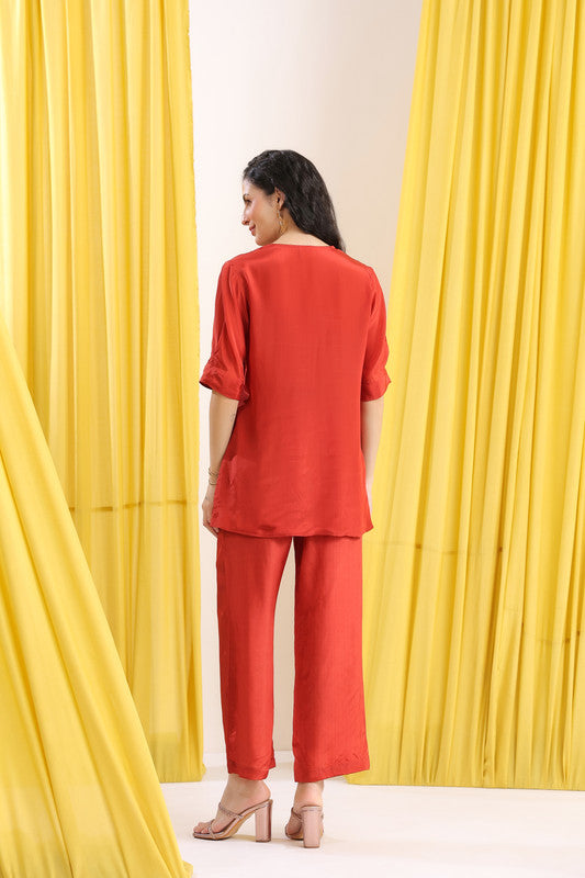 Rust Red Solid Casual Co-ord Set