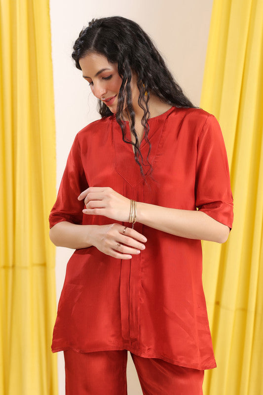 Rust Red Solid Casual Co-ord Set