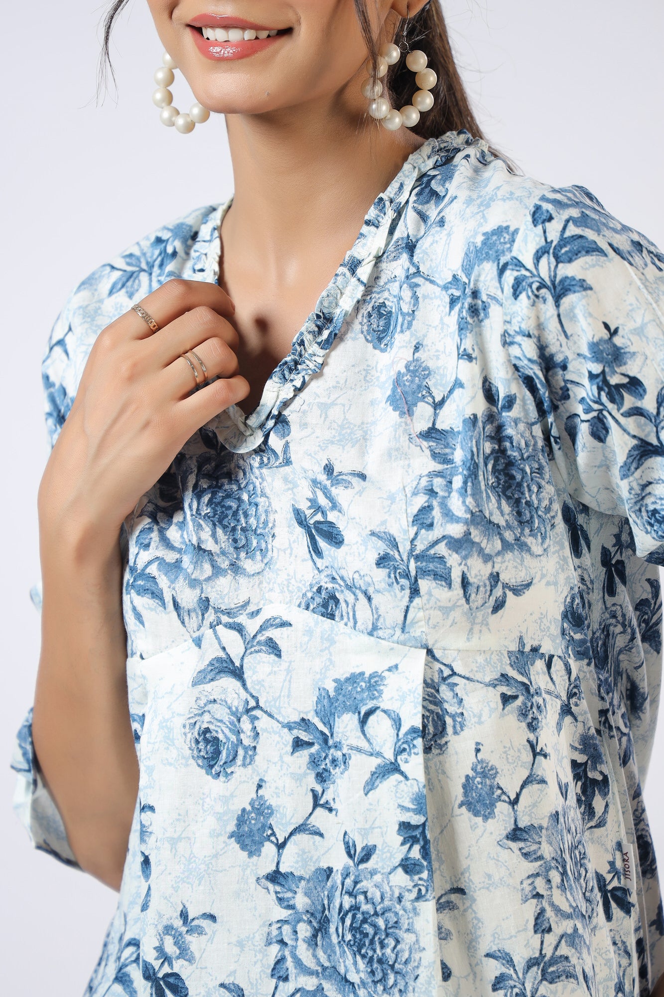 Serene Sky Rose Jaal Cotton Top