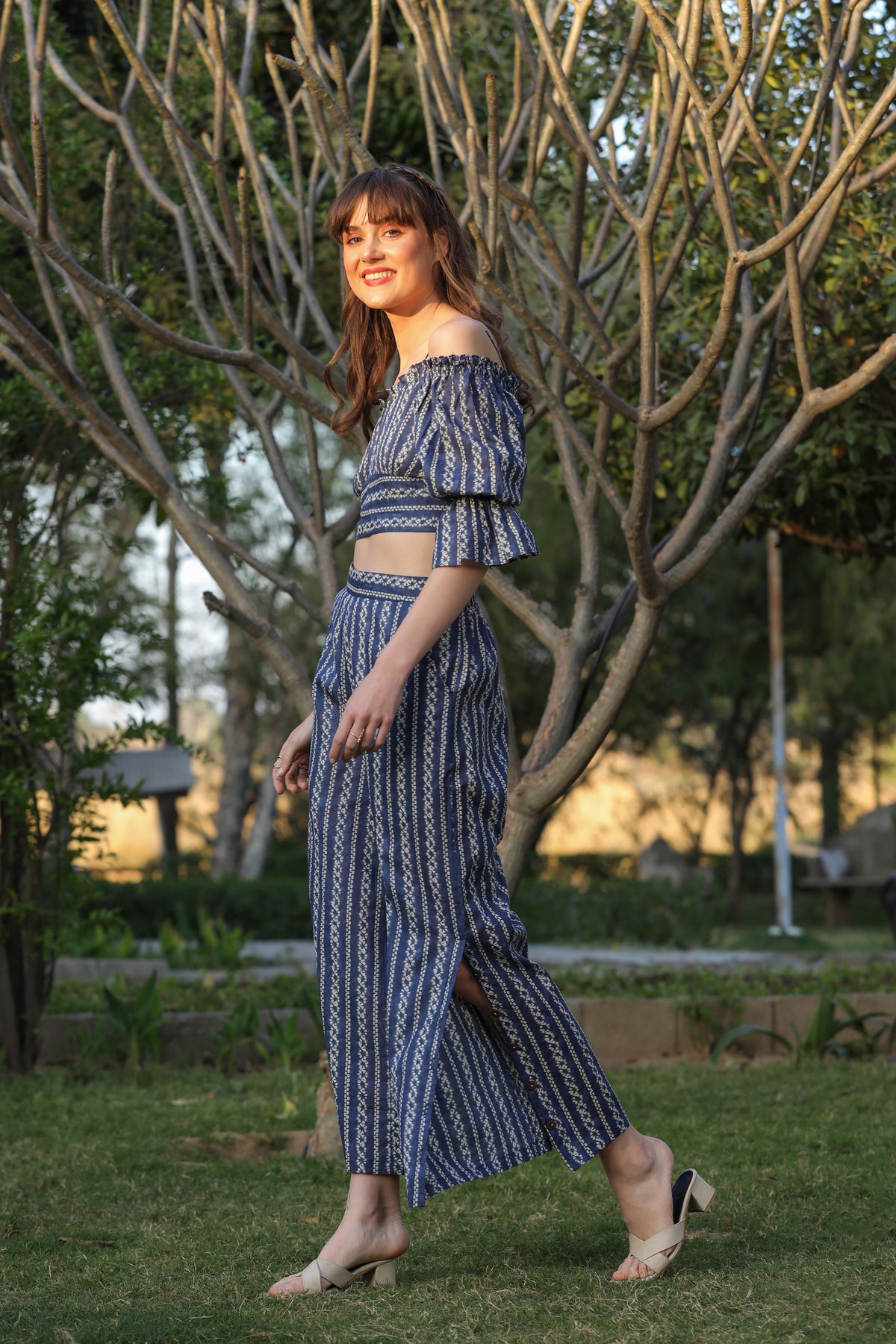 Shibori on Off-shoulder Blue Cotton Co-ord set