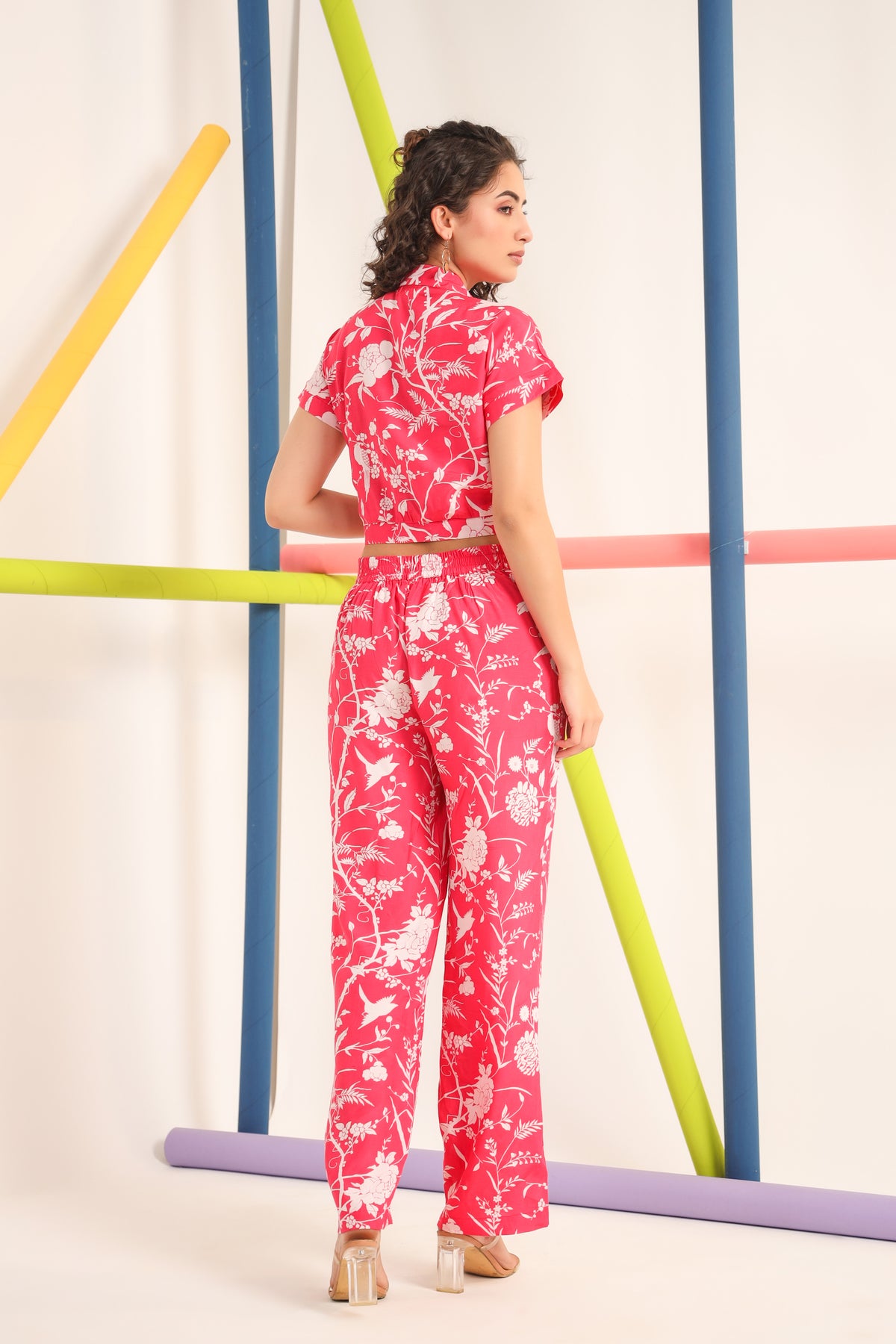 White Twines on Pink Cotton Co-ord Set