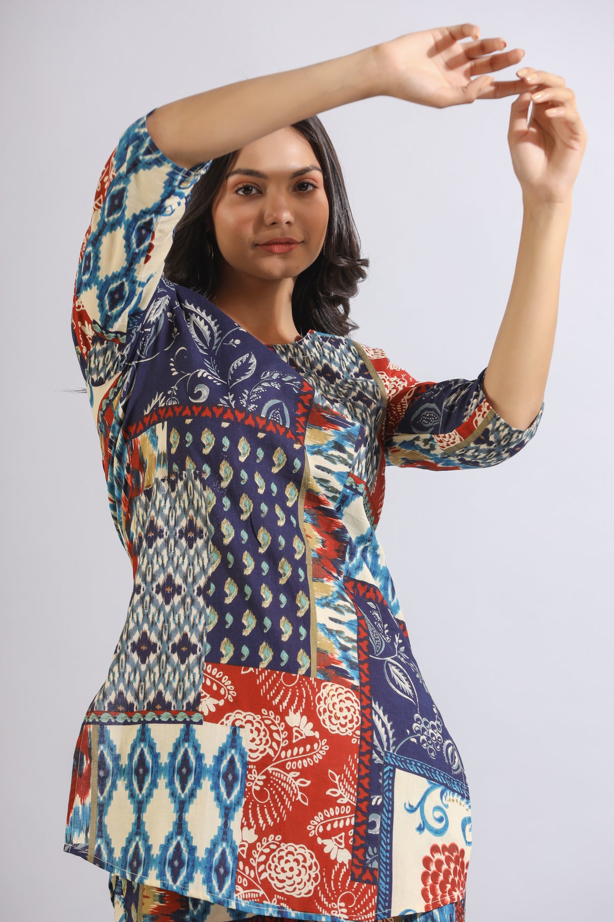 Floral Patches on Printed Cotton Palazzo Loungewear Set