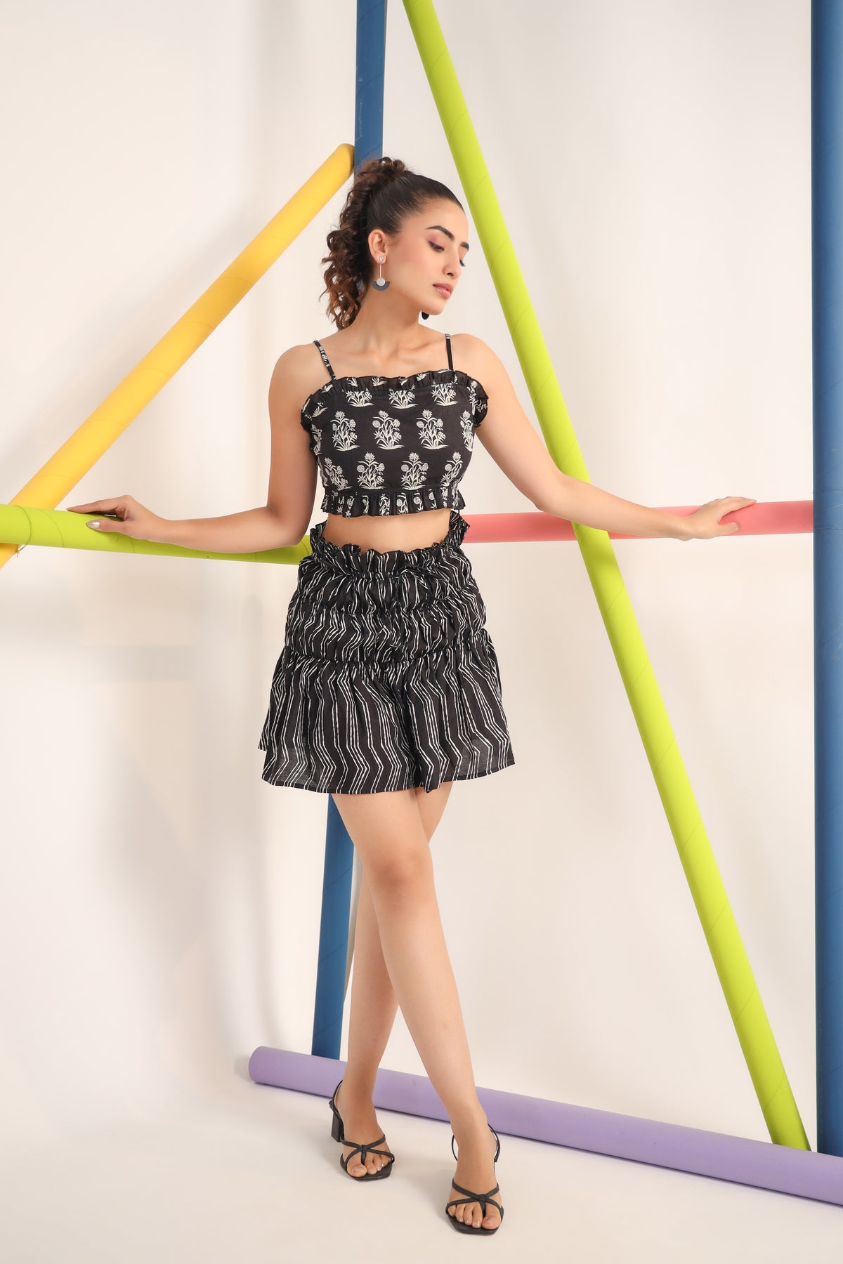 Sassy Black Cotton Skirt Set