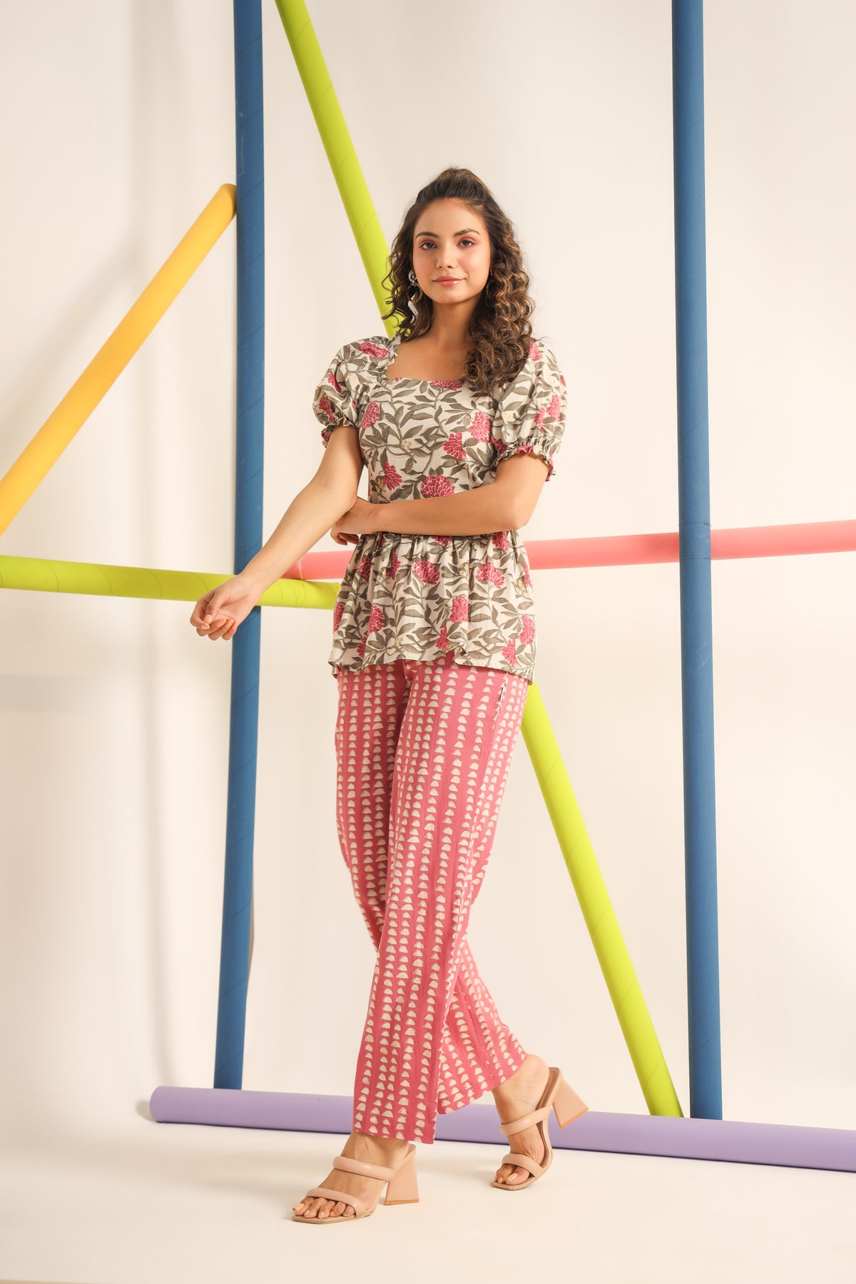 Carnation with Abstract Pink Cotton Co-ord set