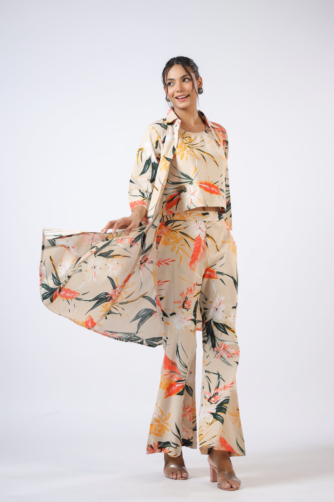 Citrus Bloomz Three Piece Cotton Co-ord Set