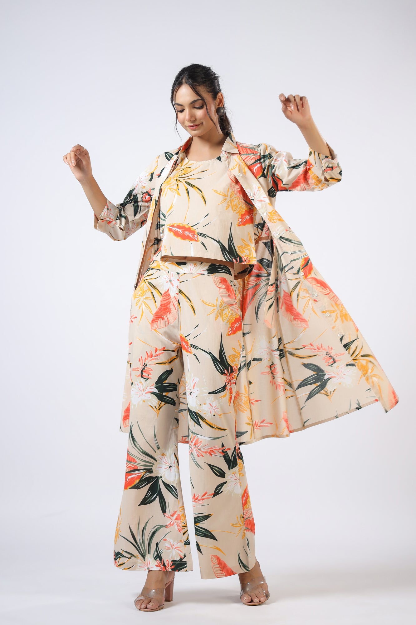 Citrus Bloomz Three Piece Cotton Co-ord Set