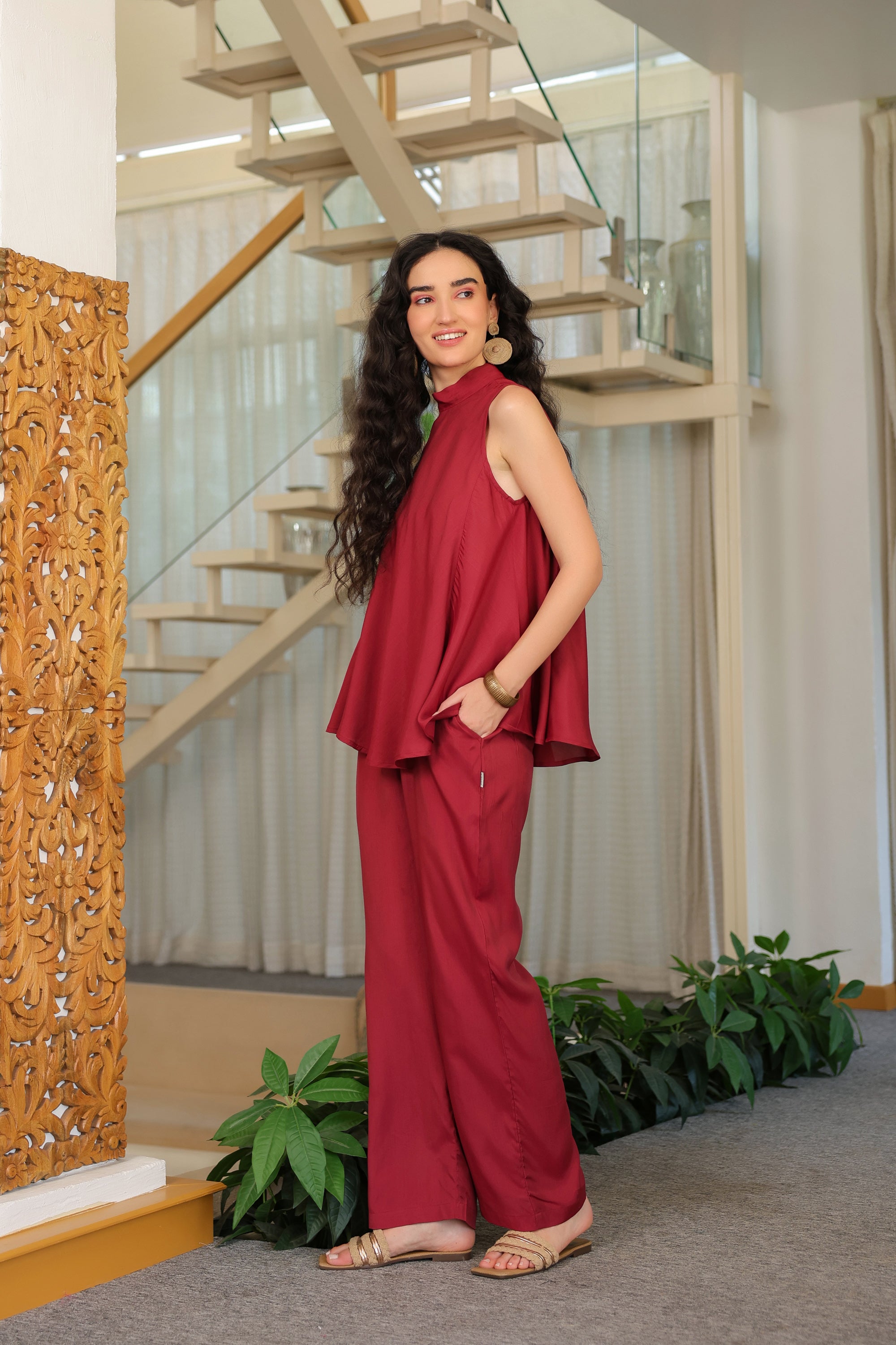 Ruby Flow Sleeveless Russian Silk Co-ord Set