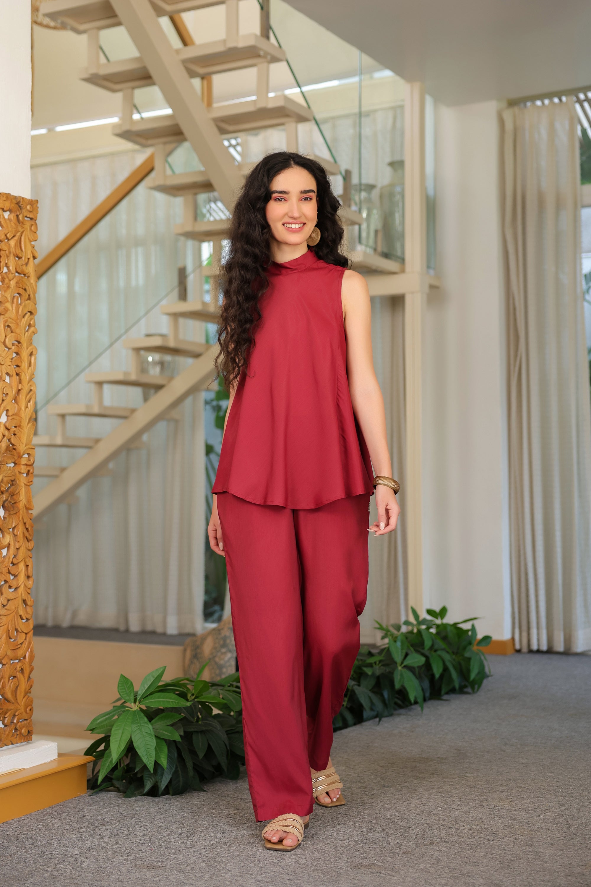 Ruby Flow Sleeveless Russian Silk Co-ord Set