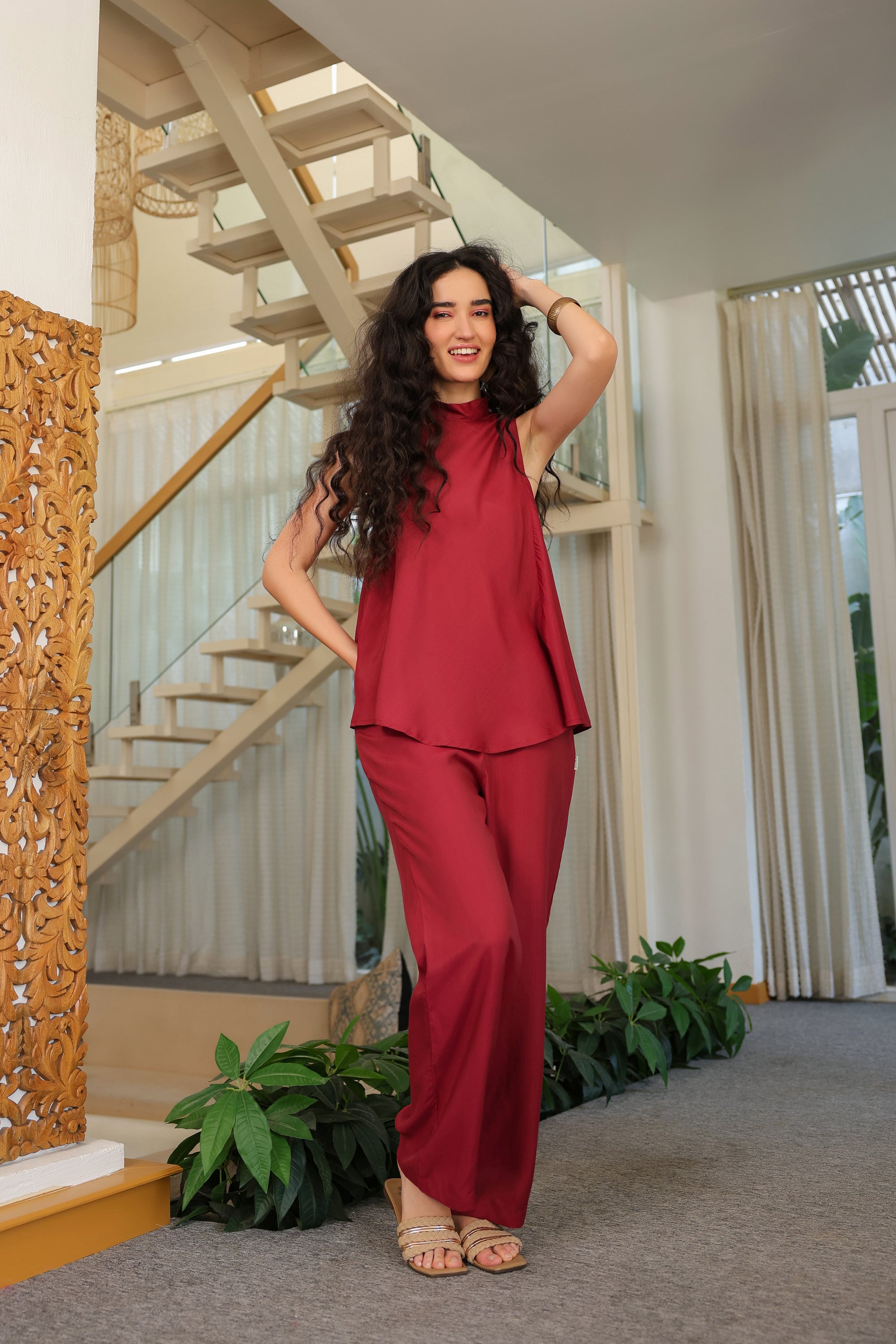 Ruby Flow Sleeveless Russian Silk Co-ord Set