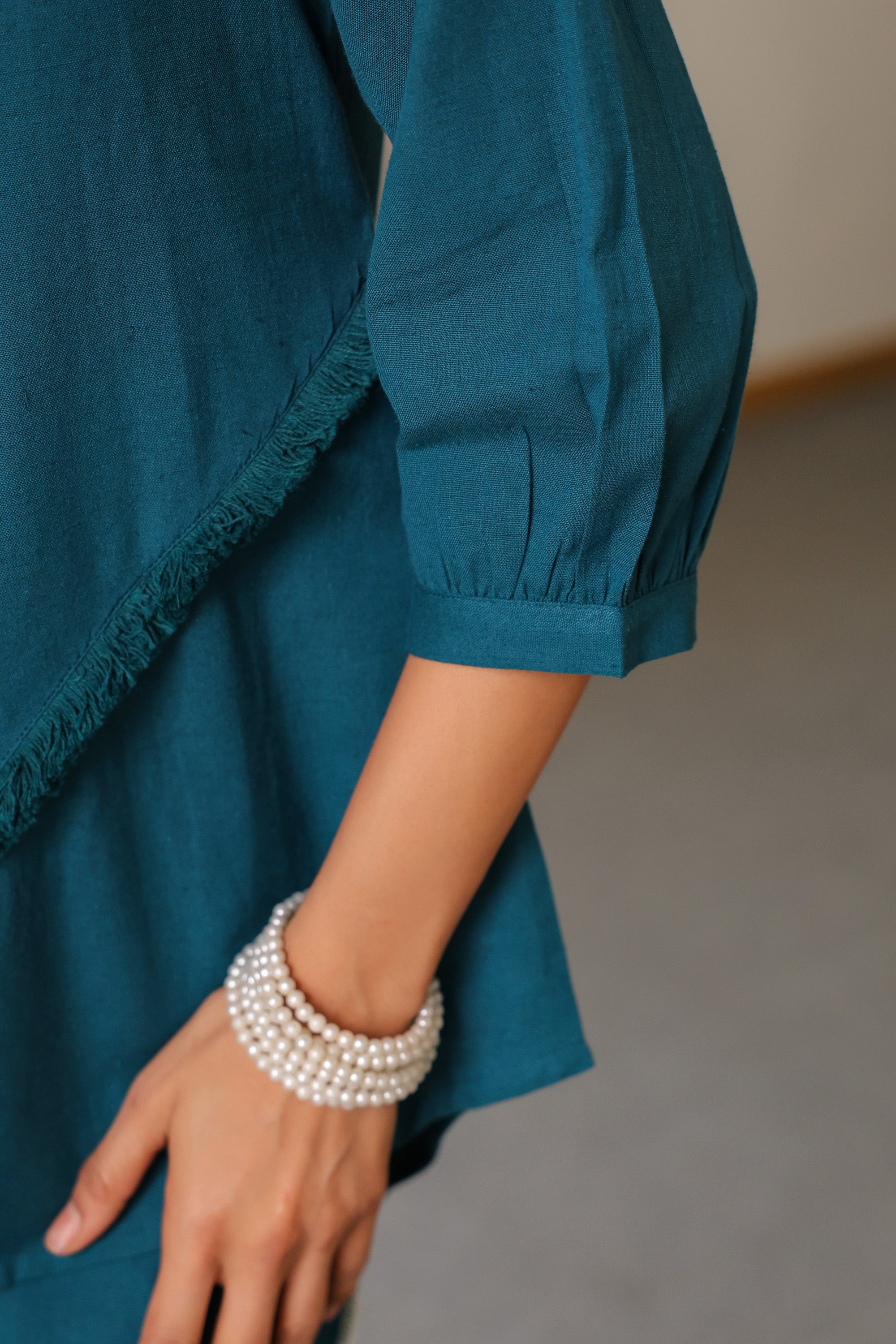 Teal Tranquility Fringe Detail Cotton Flex Co-ord Set