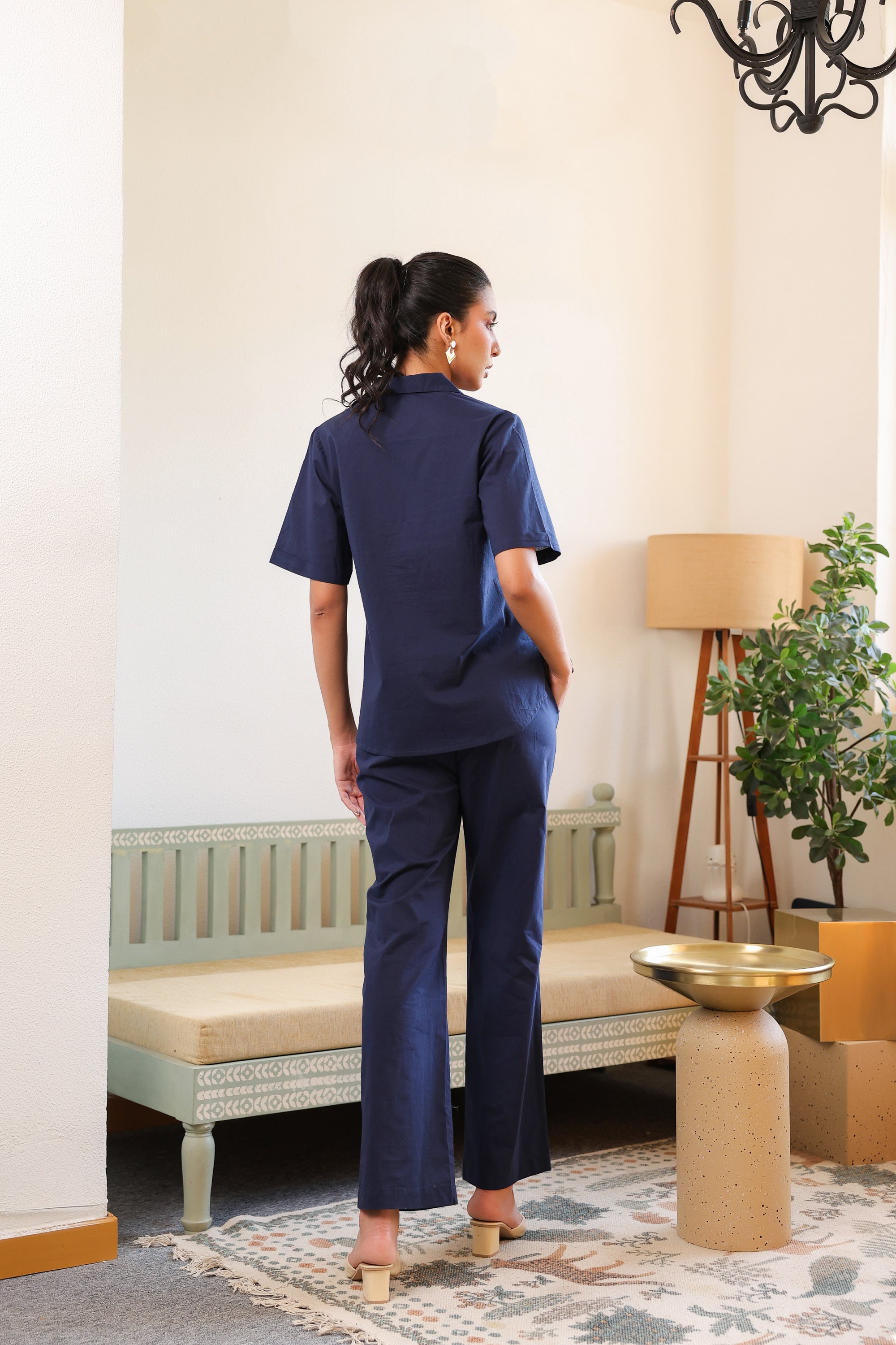 Blue Rosette Charm Embroidered Cotton Co-ord Set