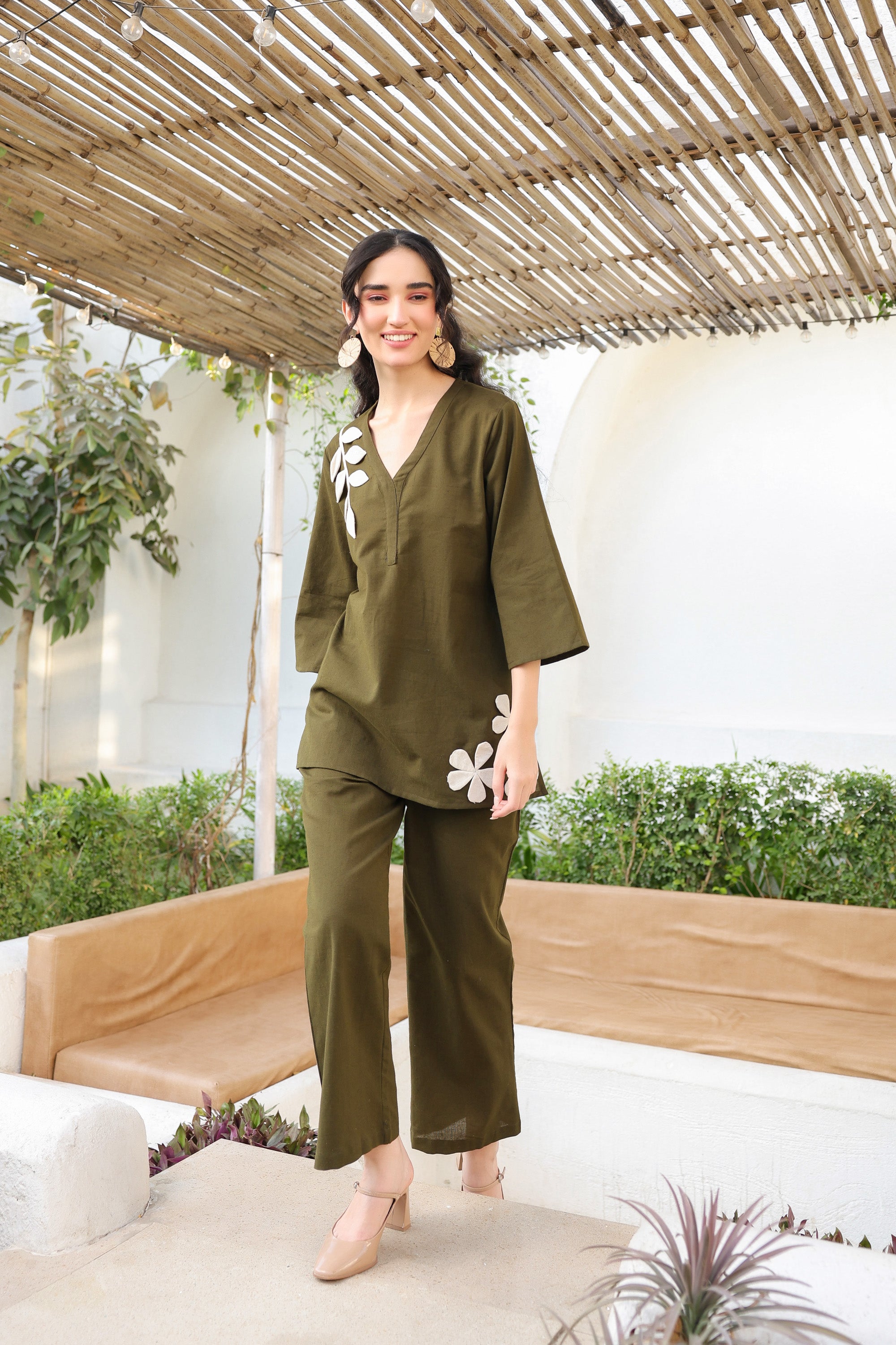 Olive Petal Cotton Flex Co-ord Set