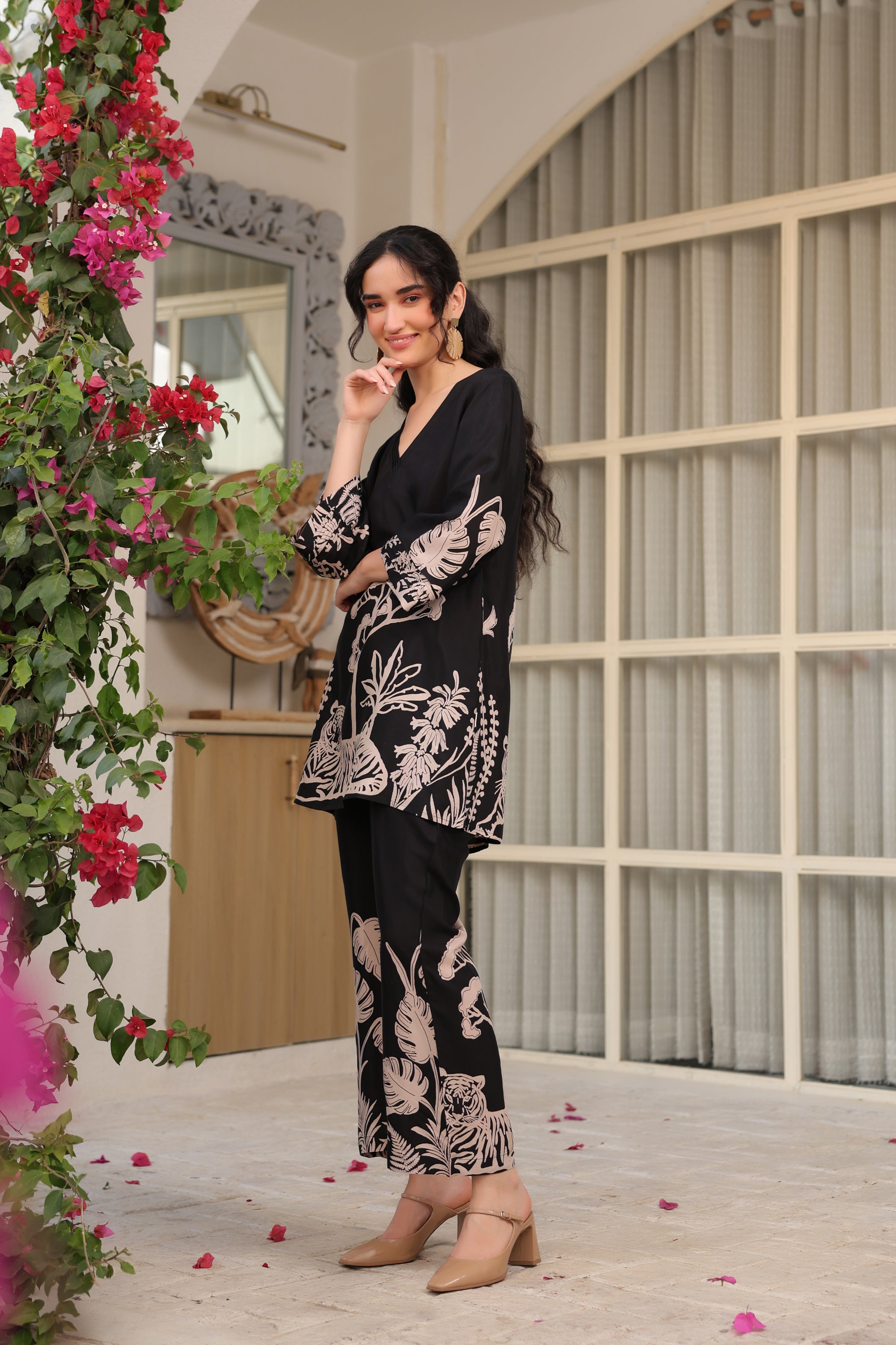 Midnight Botanical Russian Silk Co-ord Set