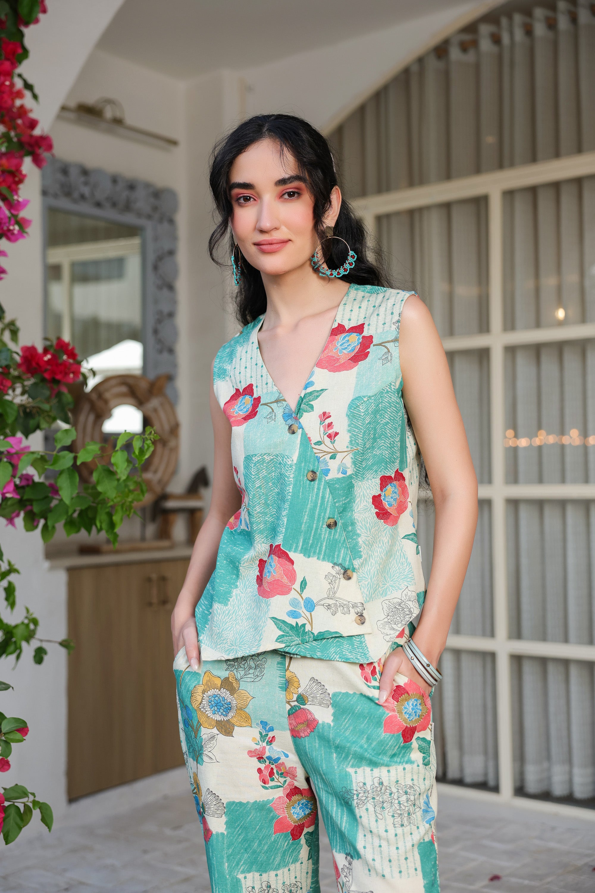 Floral Whispers Green Cotton Flex Co-ord Set