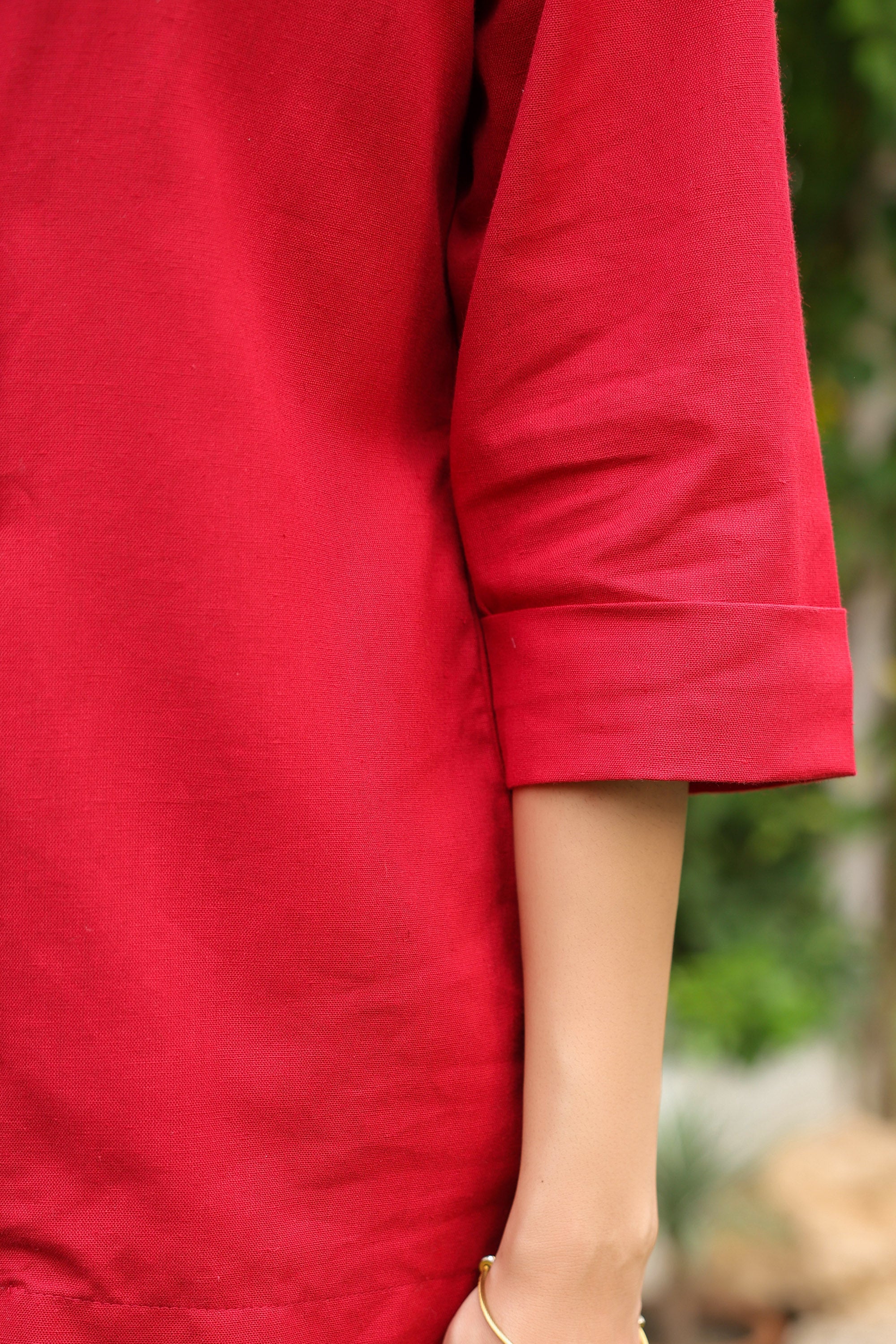 Red Blazer-Style with Notch Lapel Cotton Flex Co-ord Set