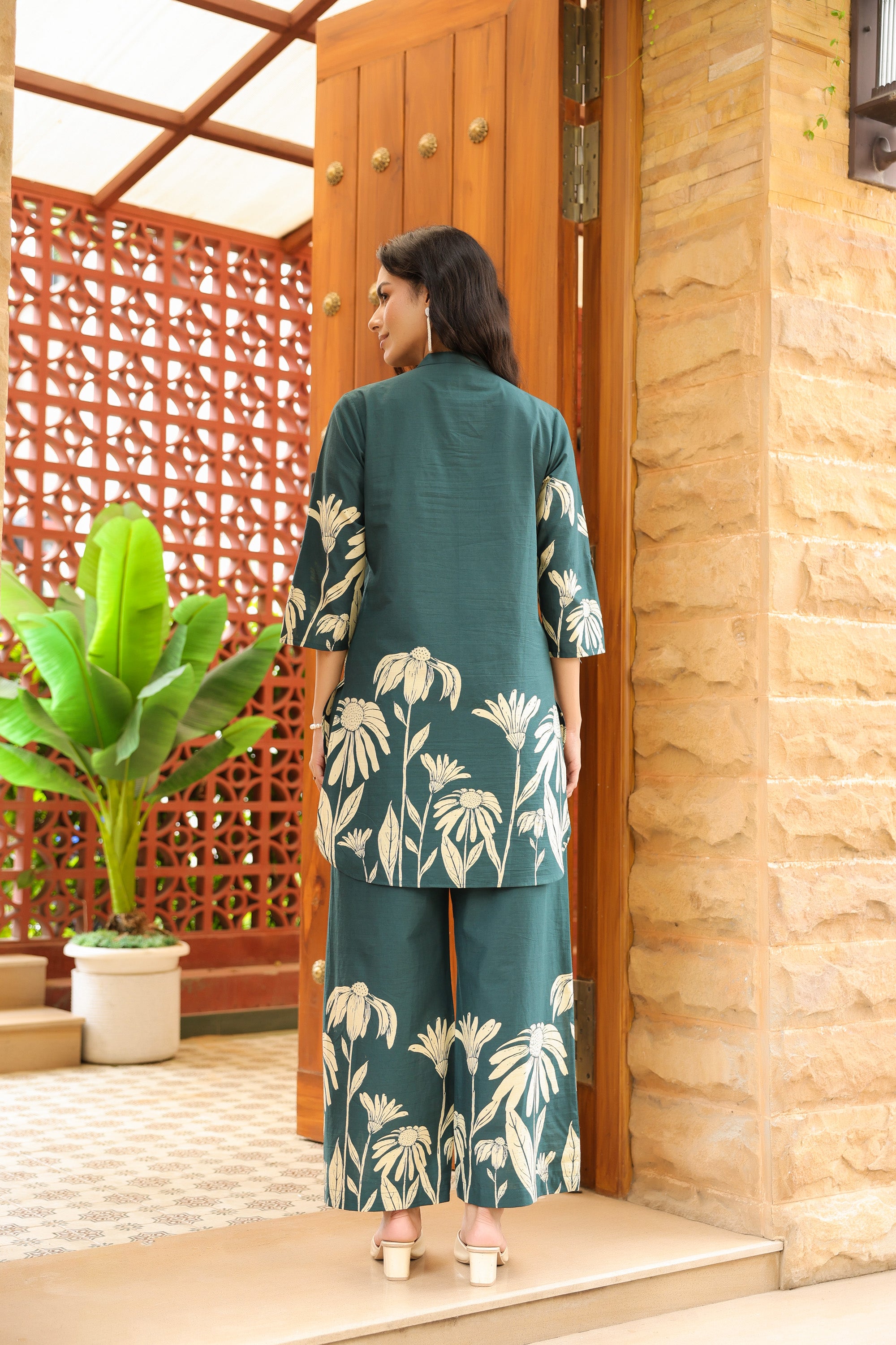 Teal Green Floral Printed Cotton Co-ord Set