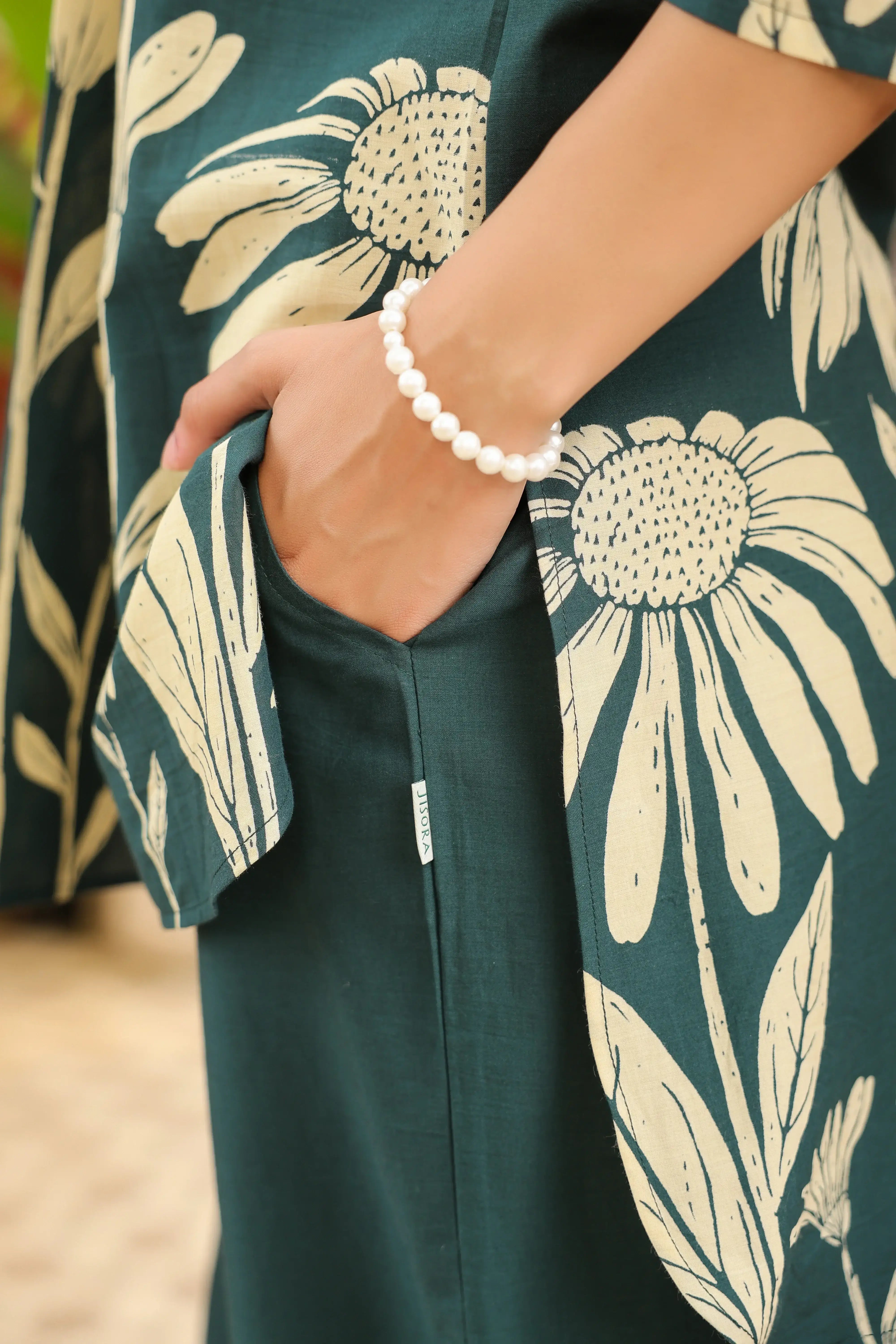 Teal Green Floral Printed Cotton Co-ord Set